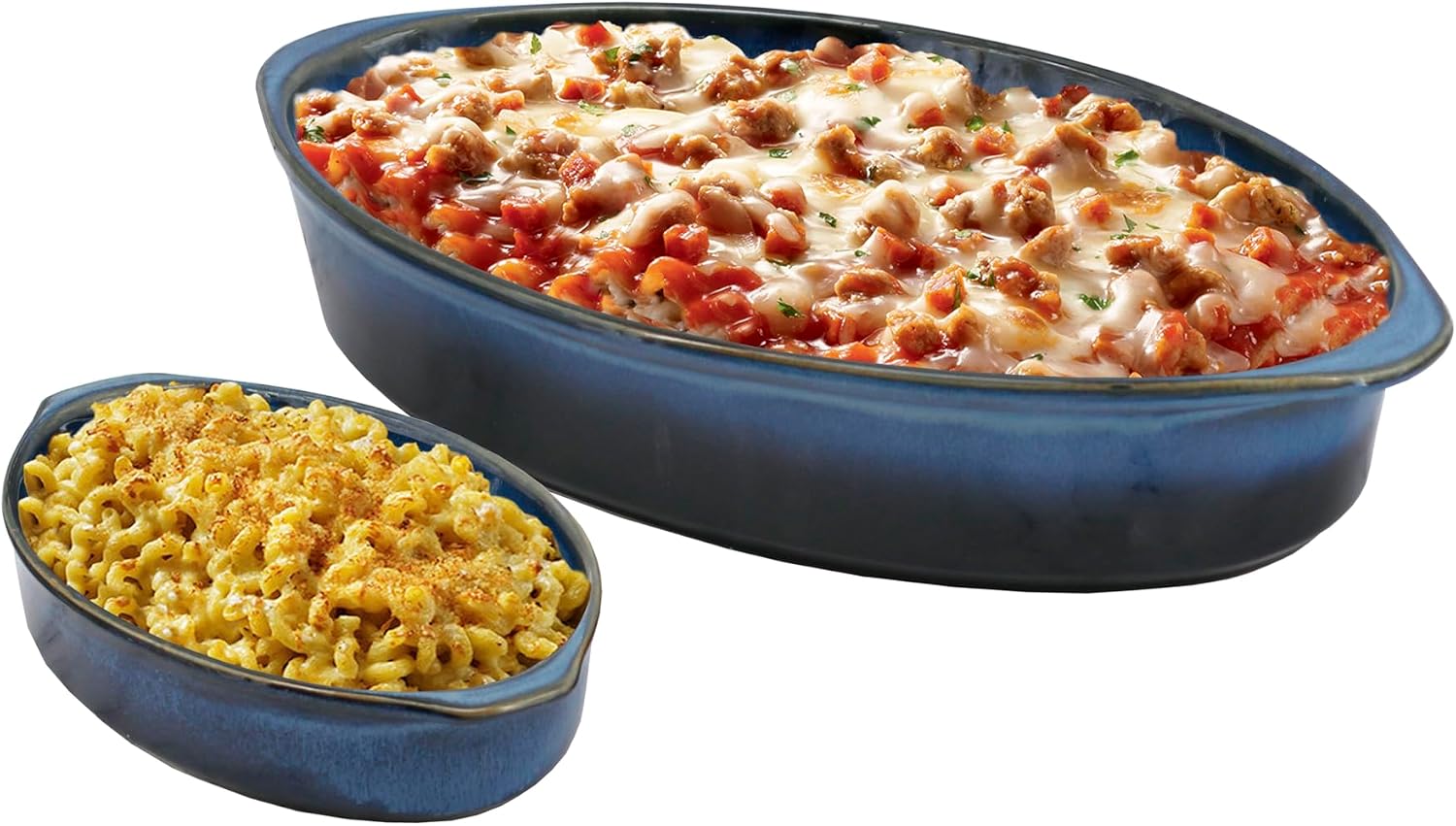Emeril Lagasse 2-Piece Oval Stoneware Baking Dish Set - Versatile 1 & 2 Qt, for Baking, Perfect Casseroles, Roasts, Cake, Lasagna Pan, Microwave, Oven