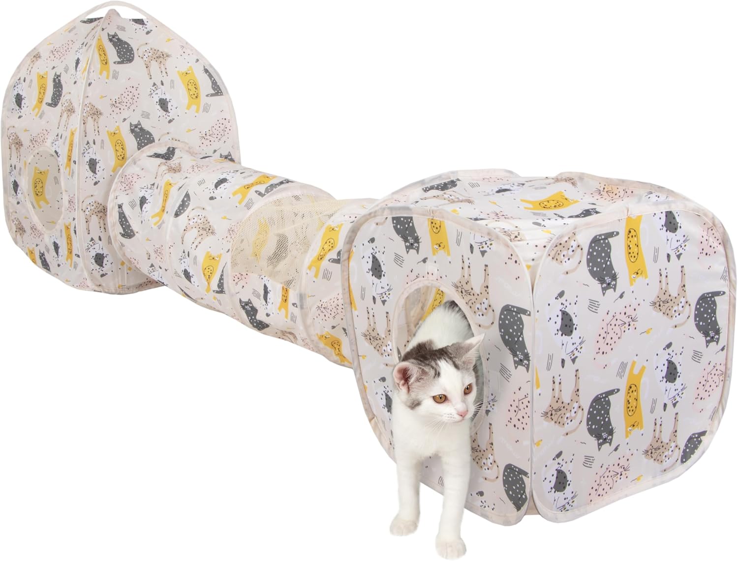 Kitty City Safari Jungle Pop-Up Cat Cube, Collapsible Indoor Cat Hideout & Play Cube with Peekaboo Openings, Easy Storage, 15” x 15” x 15”