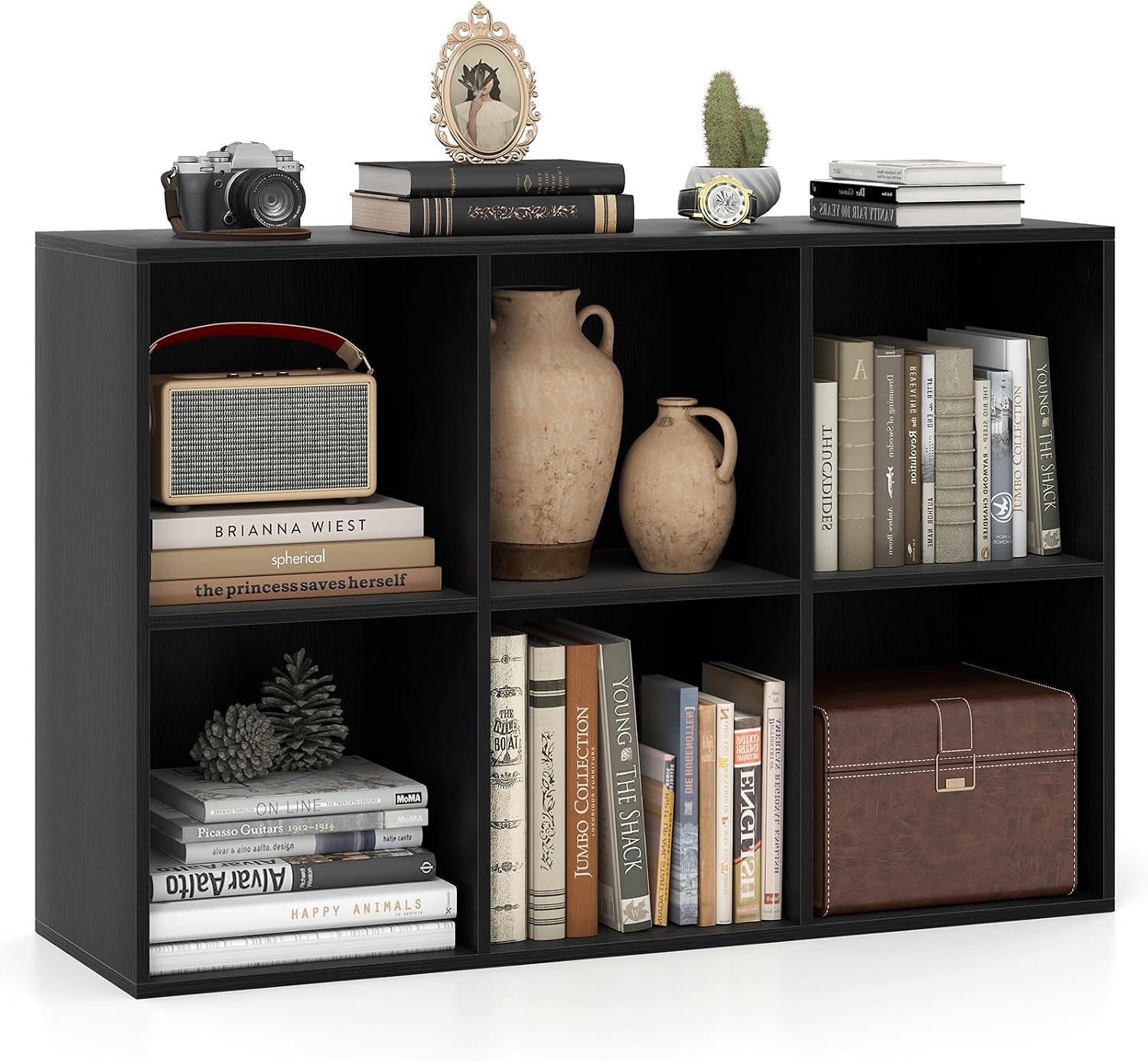 Giantex 8-Cube Bookcase, 3-Tier Cubby Bookshelf, Horizontal Vertical Display Rack with Anti-Tipping Kits, Modern Storage Organizer Shelf Unit for Bedroom, Living Room, Study (Natural, 8-Cube)