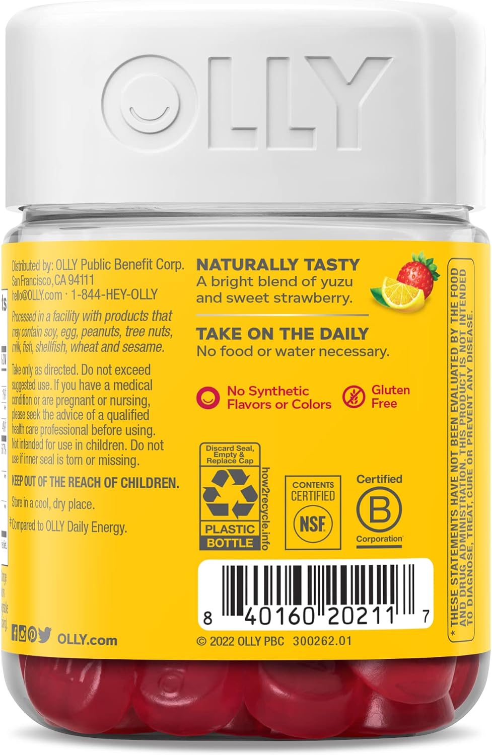 OLLY Daily Energy Gummy,Vitamin B12, CoQ10, Goji Berry - 60 Count
