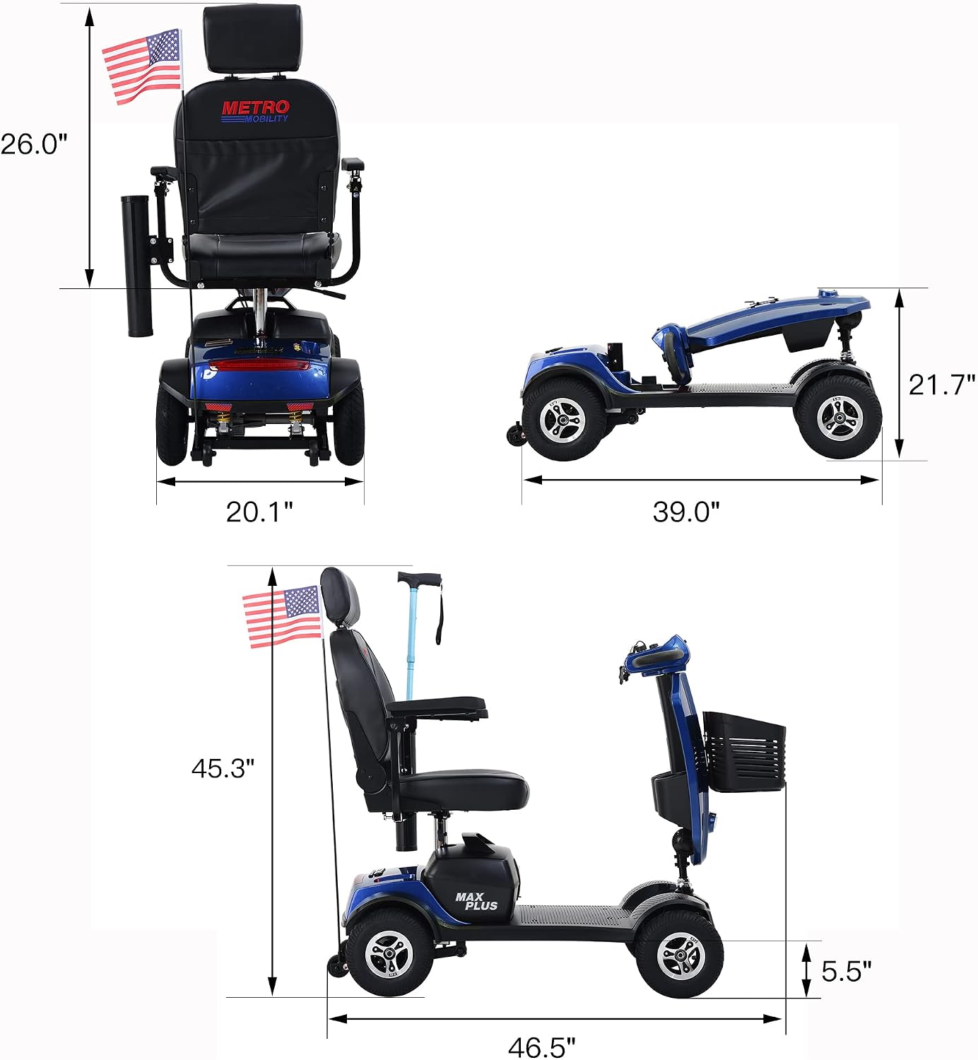Metro Mobility 4 Wheel Powered Mobility Scooter for Seniors - 300 lbs Capacity Electric Mobility Scooter for Adults - Long Range Power Extended