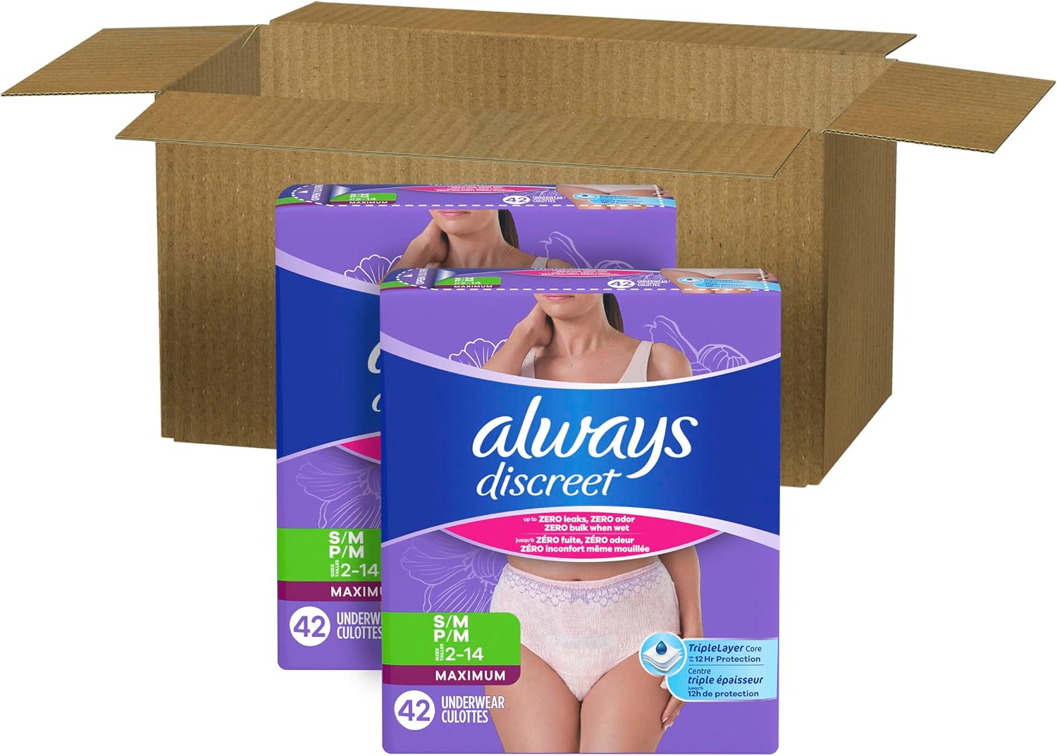 Always Discreet Adult Diapers for Women, Incontinence Underwear, Postpartum Essentials, Disposable Briefs, Max Absorbency, Bladder Leak Protection, Small/Medium, 32ct