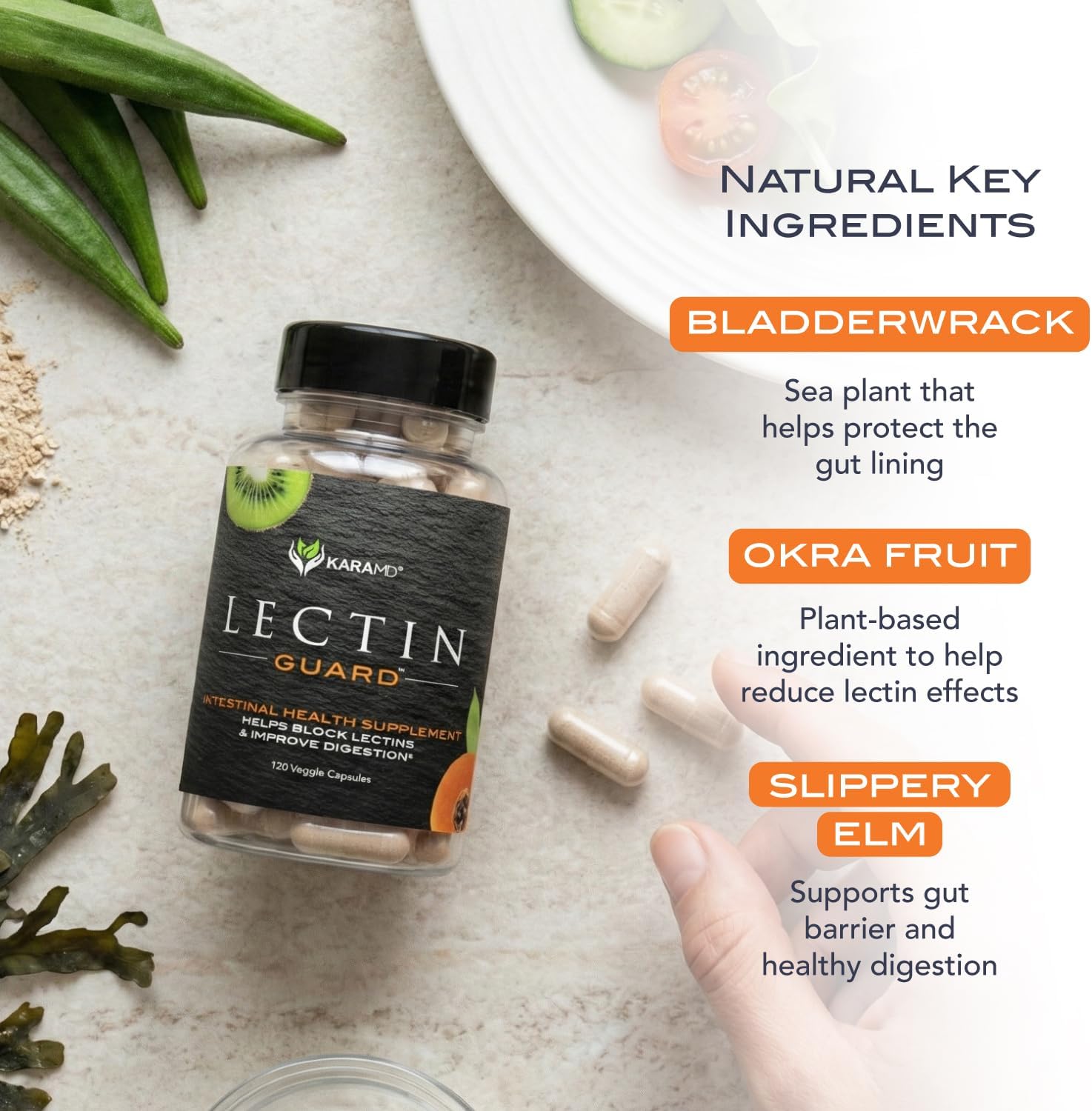 KaraMD Lectin Guard, Colon Cleansing Lectin Blocker Supplement, 30 Servings | Support Gut Health | Slippery Elm, Bladderwrack, Sodium Alginate