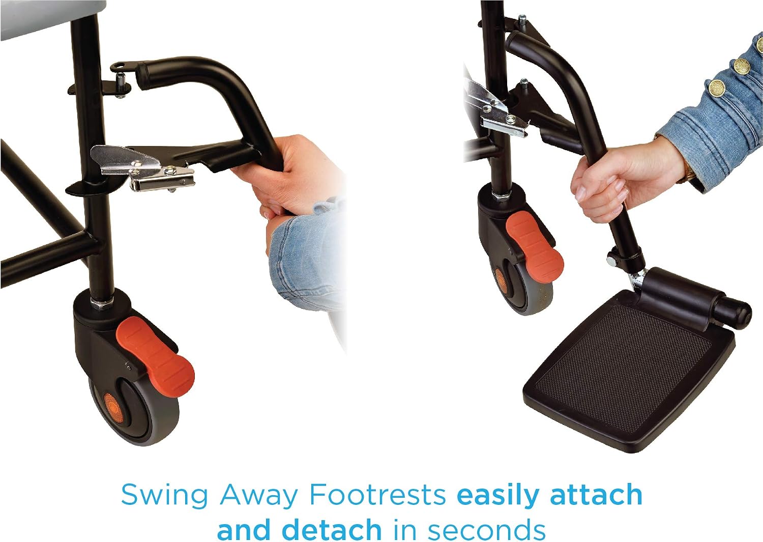 NOVA Medical Products Drop Arm (for Easy User Transfer) Transport Chair Commode, Rolling with Locking Wheels & Removable Padded Seat