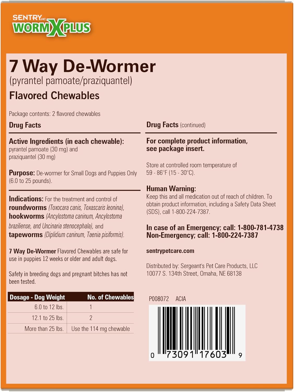 Worm X Plus 7 Way De-Wormer Chewables for Dogs - Tablets for Small Dogs & Puppies (6-25 lbs) (pyrantel pamoate/praziquantel)