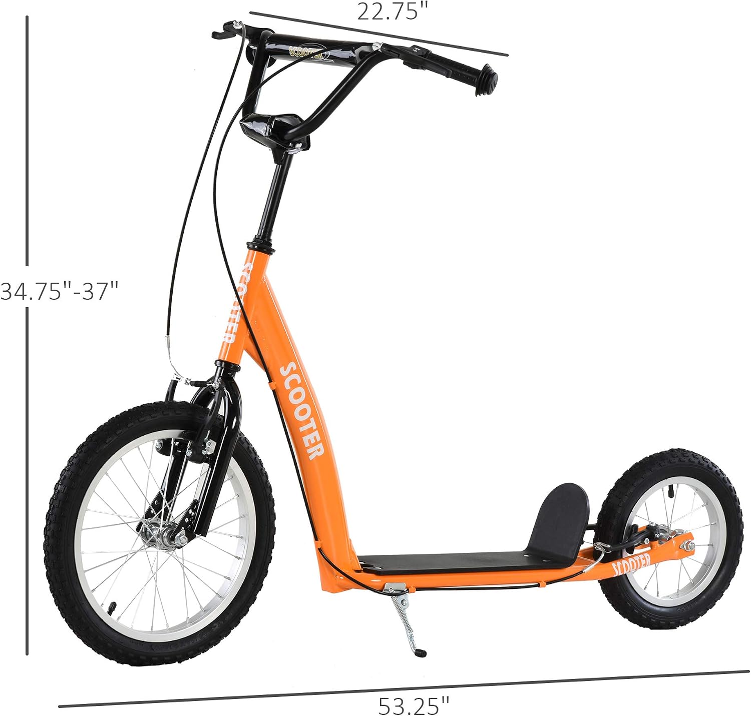 Aosom Youth Scooter Kids 5+ Adjustable Handlebar 16" Front 12" Rear