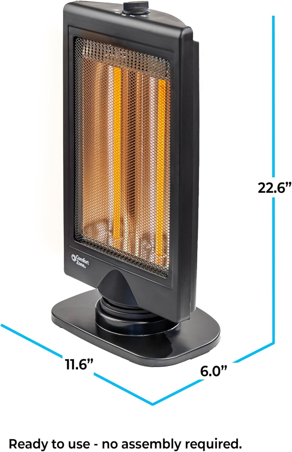 Comfort Zone Oscillating Portable Space Heater, Flat Panel, Halogen, Infrared, Electric, Adjustable Tilt, Overheat Sensor, Stay-Cool