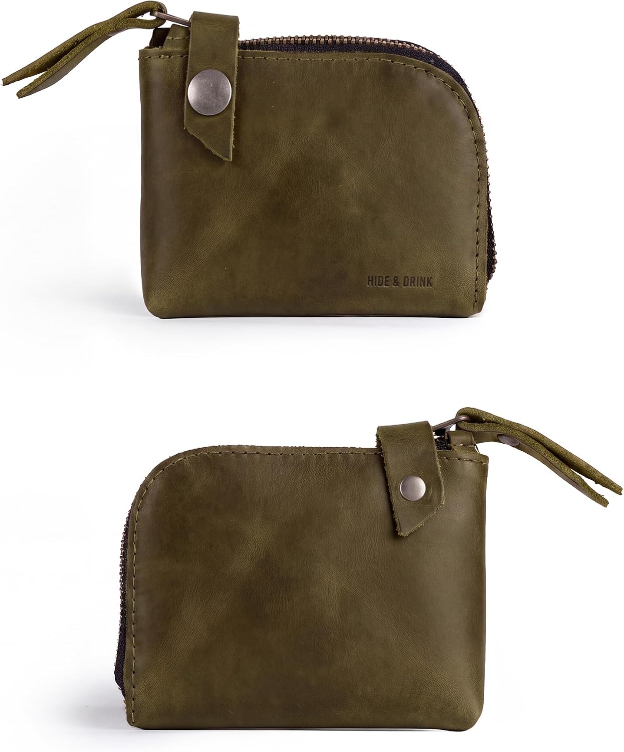 Hide & Drink, Leather Zippered Wallet, Holds Up to 6 Cards Plus Folded Bills, Pouch Organizer, Cash Holder, Travel Essentials, Mini, Pocket-Size, Handmade (Bourbon Brown)