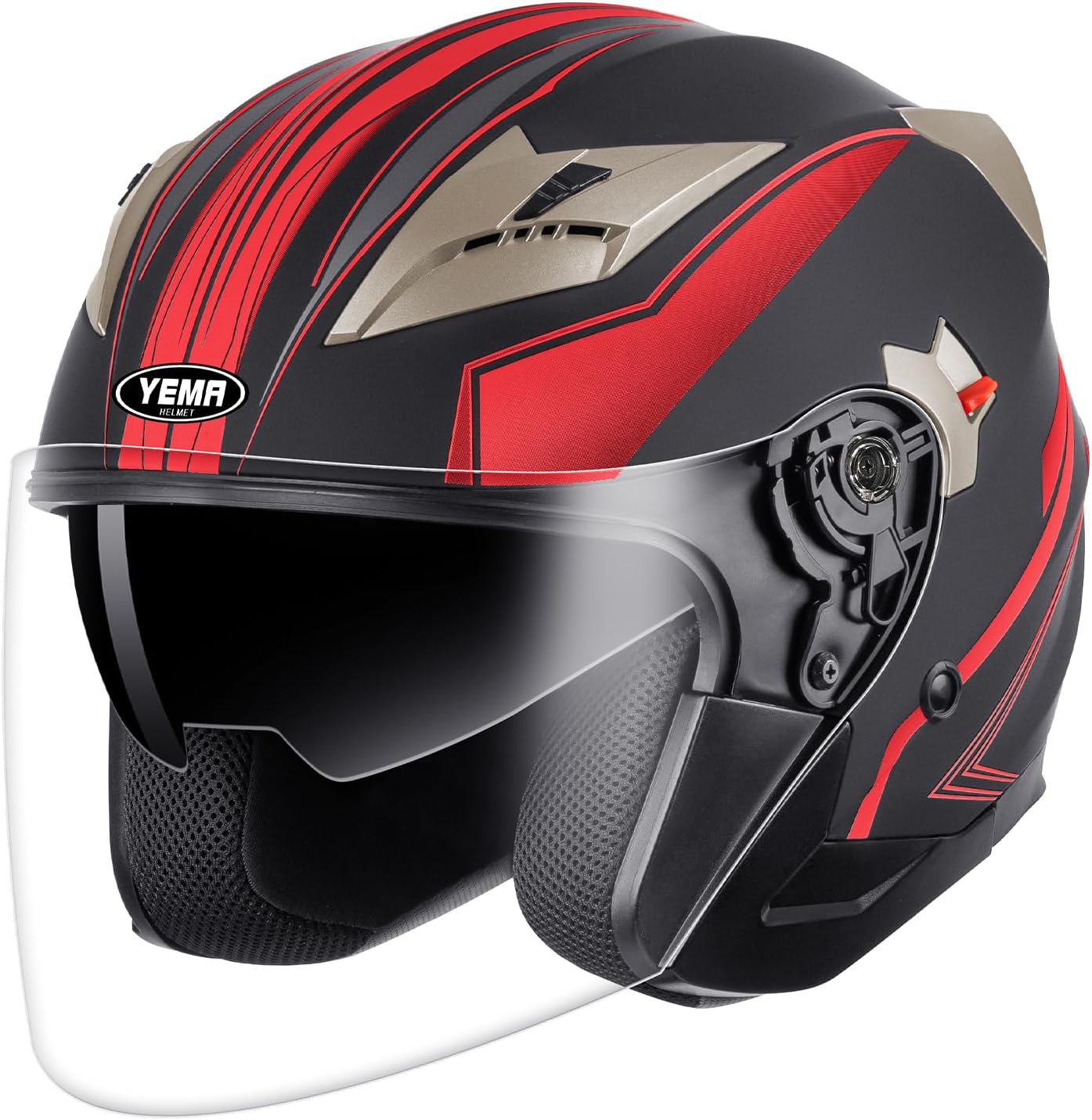 YEMA Open Face Motorcycle Helmets, DOT Approved 3/4 Moped Helmet Dual Visor Quick Release Buckle, Helmets for Adults Motorcycle Men Women Helmets for Moped Scooter Streey