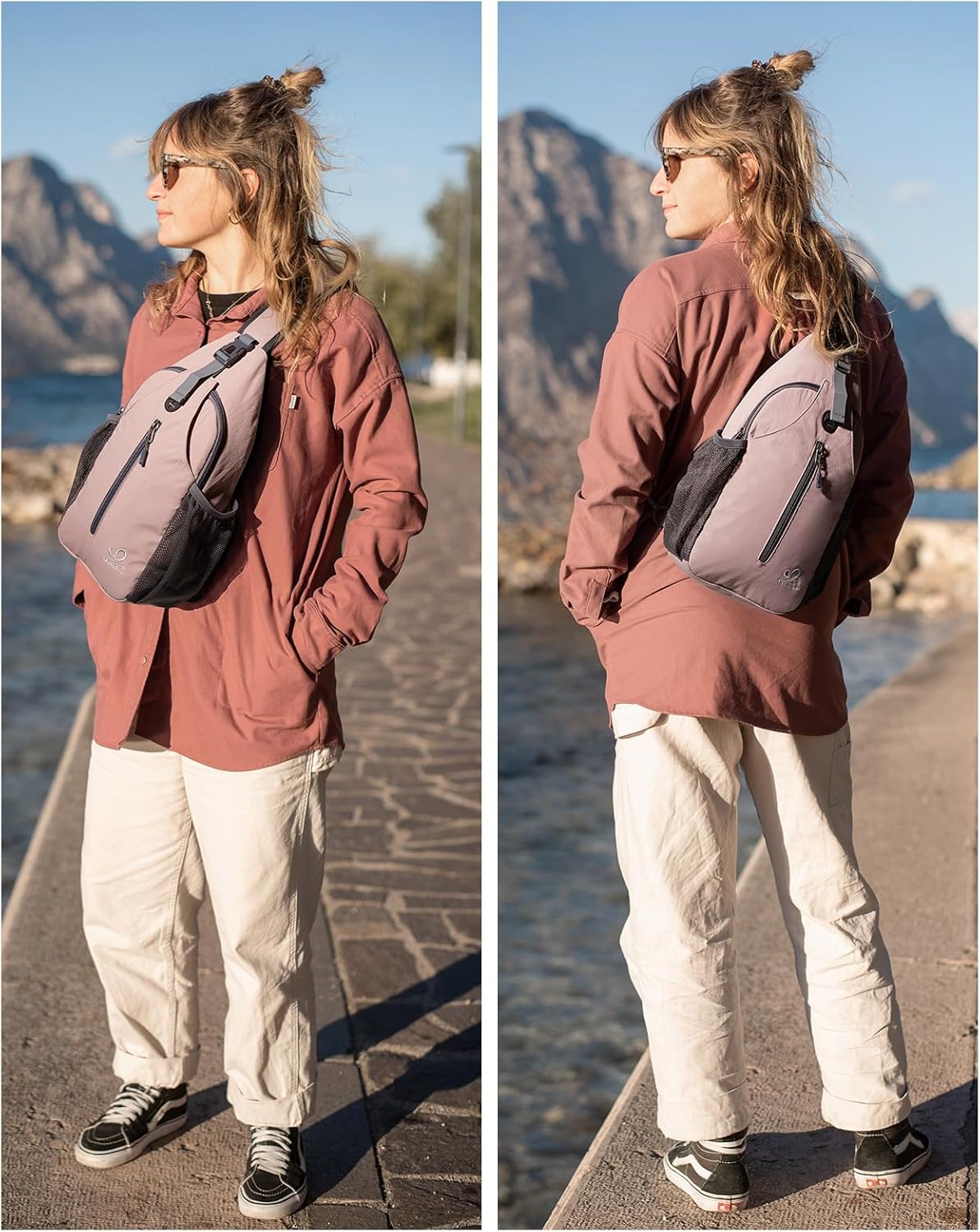 WATERFLY Crossbody Sling Backpack Sling Bag Travel Hiking Chest Bag Daypack (Black) | Small Hiking bag,Multi-compartment storage,Water-resistant,Breathable back pad,Reversible adjustable shoulder strap