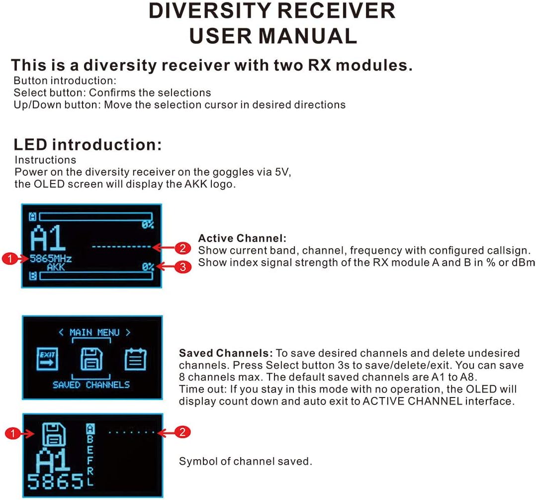 AKK Diversity RX 5.8G 80CH FPV Receiver Module Built-in Low Power Buzzer SMA Female Diversity Receiver with Two RX Modules Compatible with FatShark