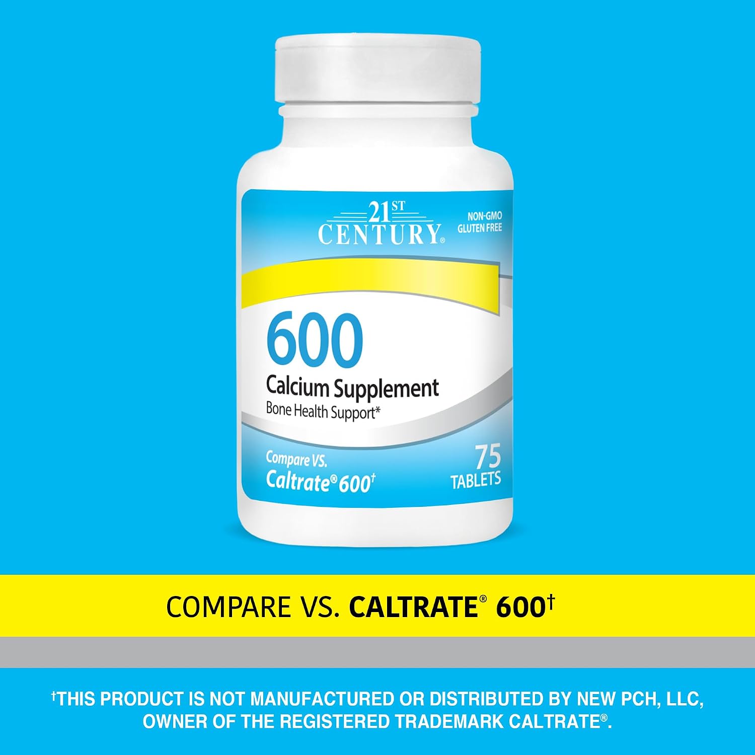 21st Century Calcium 600mg Tablets, Bone Strength Support, 75 Count | Calcium Carbonate 600 mg, Compare VS. Caltrate® 600, Bone Strength & Density Support, Vegan-Friendly, Non-GMO, Gluten Free