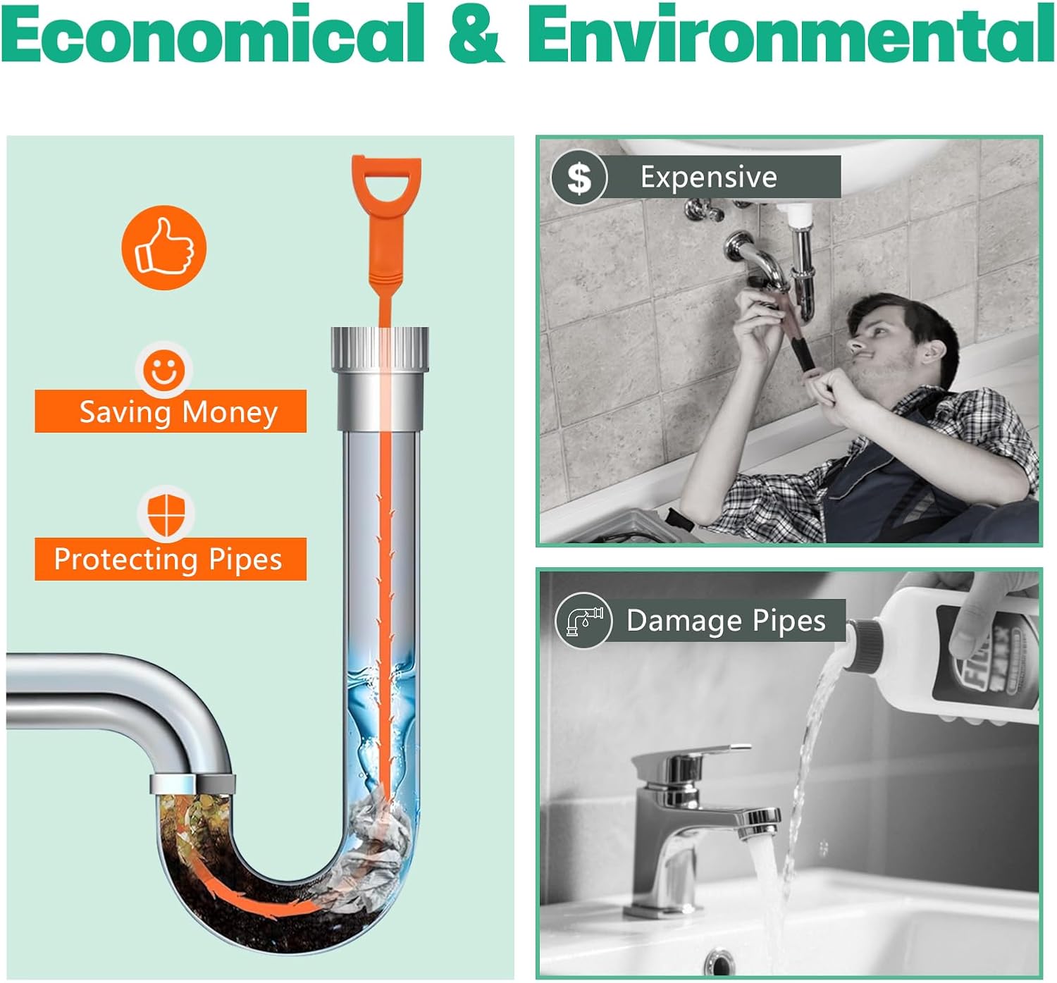 Drain Snake Hair Drain Clog Remover - 3 Pack Shower Sink Unclogger Tool