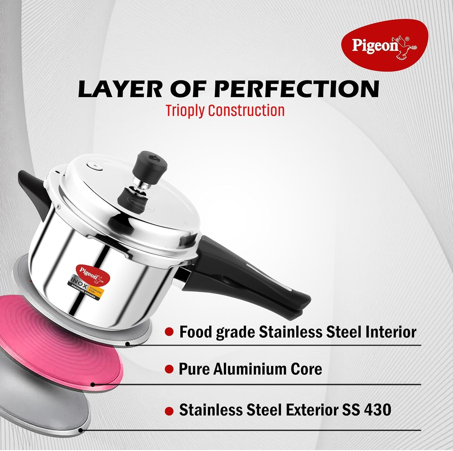 Pigeon Pressure Cooker - 3 Quart - Inox Stainless Steel Outer Lid Induction Base - Cook delicious food in less time: soups, rice, legumes