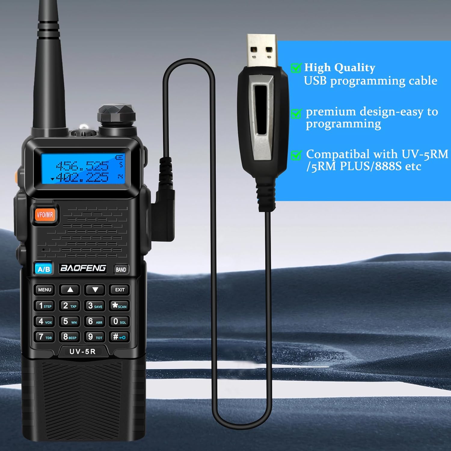 BAOFENG UV-5R Ham Radio Handheld Walkie Talkie Long-Range TwoWay Radio 2PCS | 3800mAh Rechargeable 8-Watt BAOFENG Radio UV5R, Type-C Charging