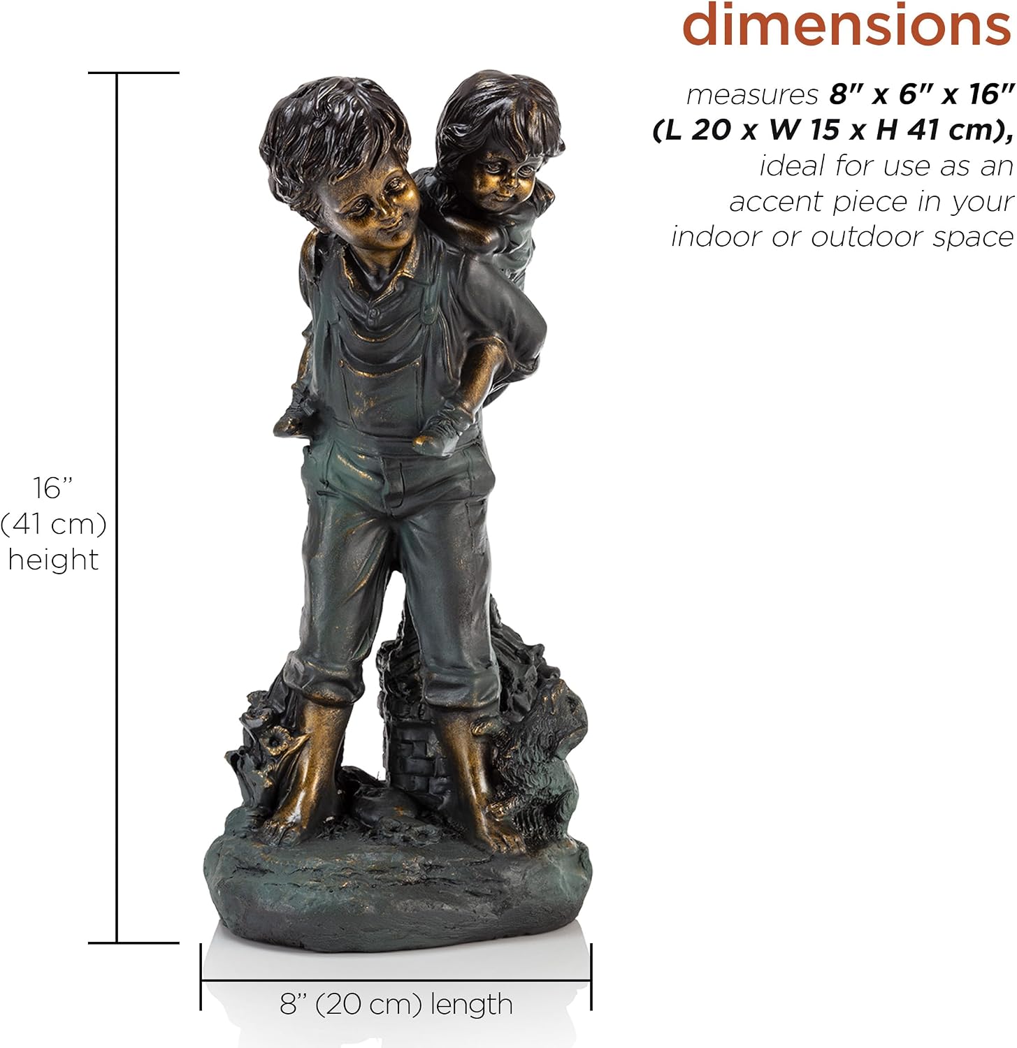 Alpine Corporation 26" Tall Indoor/Outdoor Girl Jumping Over Boy Statue Yard Art Decoration