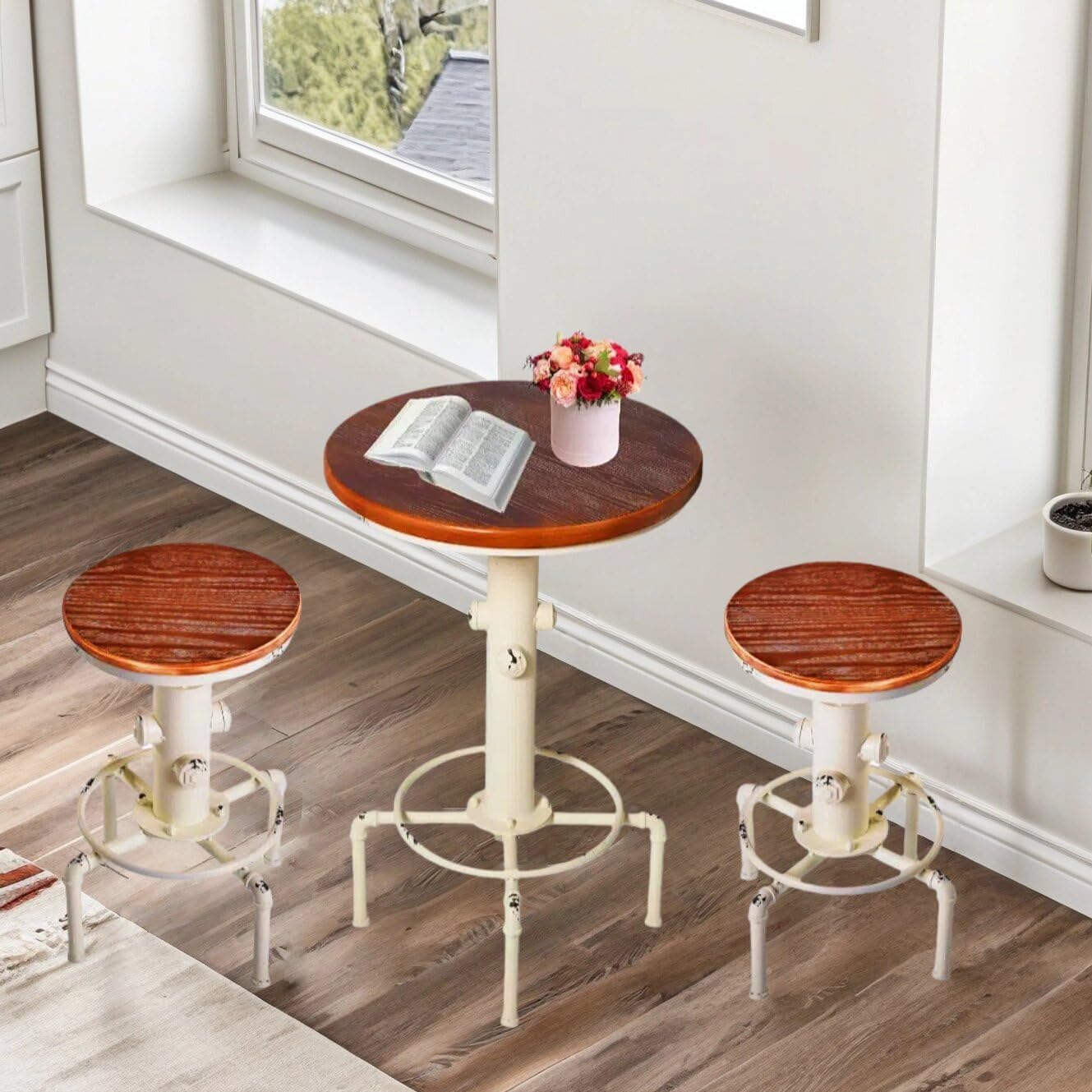 Topower Industrial Bar Table 32.3-38.2" Adjustable Pub Table Kitchen Dining Coffee Bistro Table (Red)