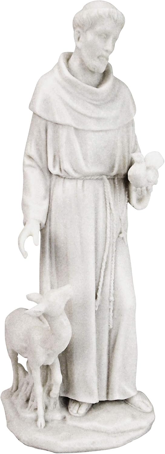 Design Toscano Francis of Assisi Blessing Religious Garden Decor Statue with Bird Bath Feeder, 19 inches Tall, Cast Stone Resin, Gray Stone Finish
