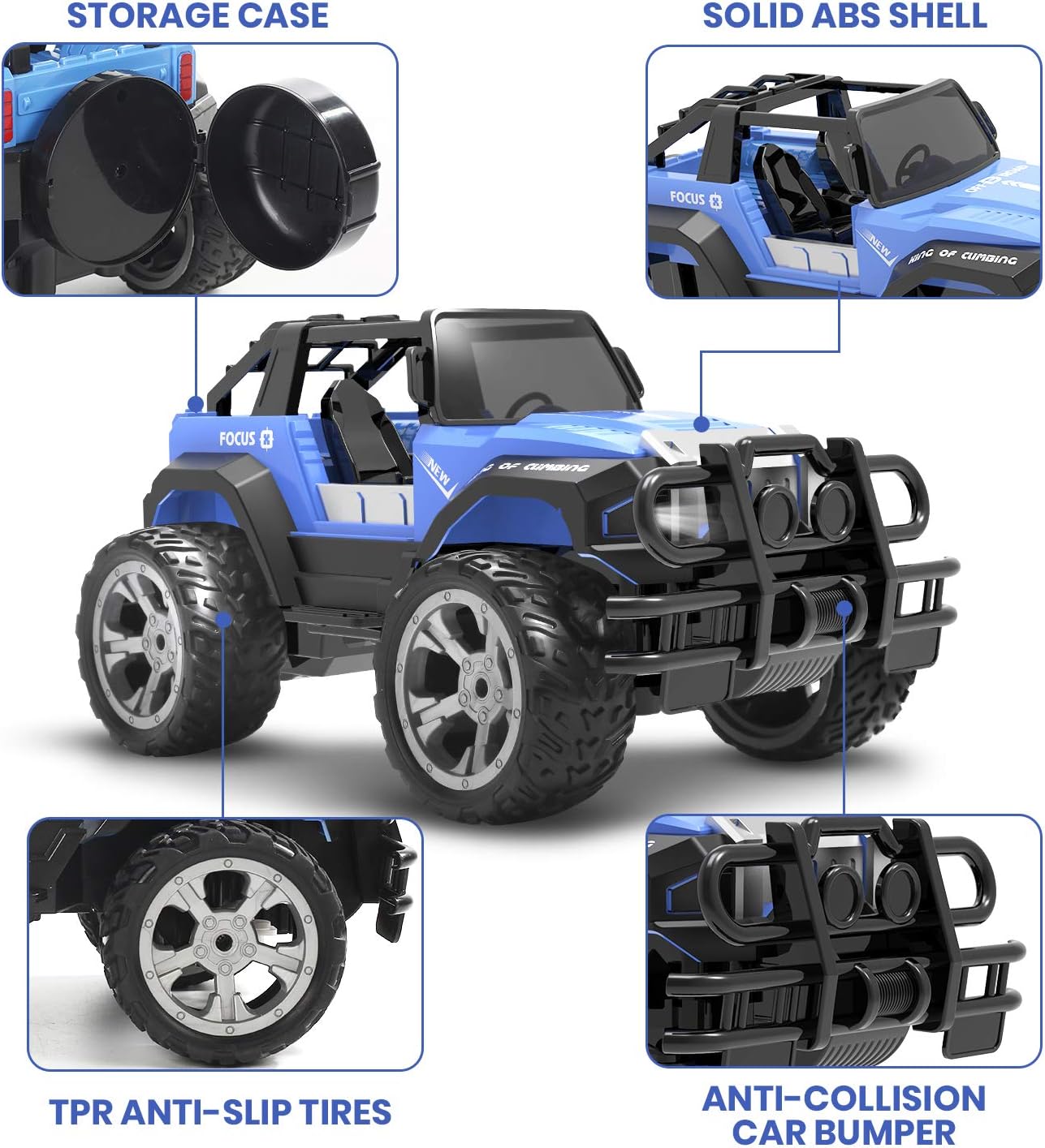 DEERC DE125 1:14 RC Car for Kids,4WD Remote Control Off-Road Monster Truck | RC Rock Crawler with Mist Spray,Metal Shell, LED Lights, 2.4GHz All-Terrain Car, 2 Batteries, Gifts for Beginners and boys