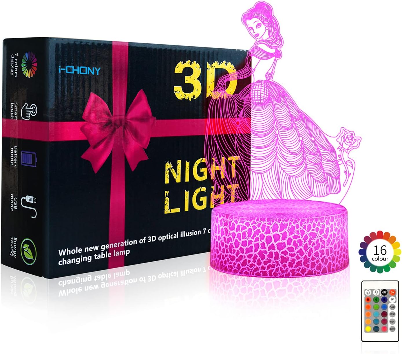 i-CHONY Dinosaur Toy T-Rex 3D Night Light for Kids, 16 Colors Dimmable Dinosaur Led Light with Remote & Smart Touch
