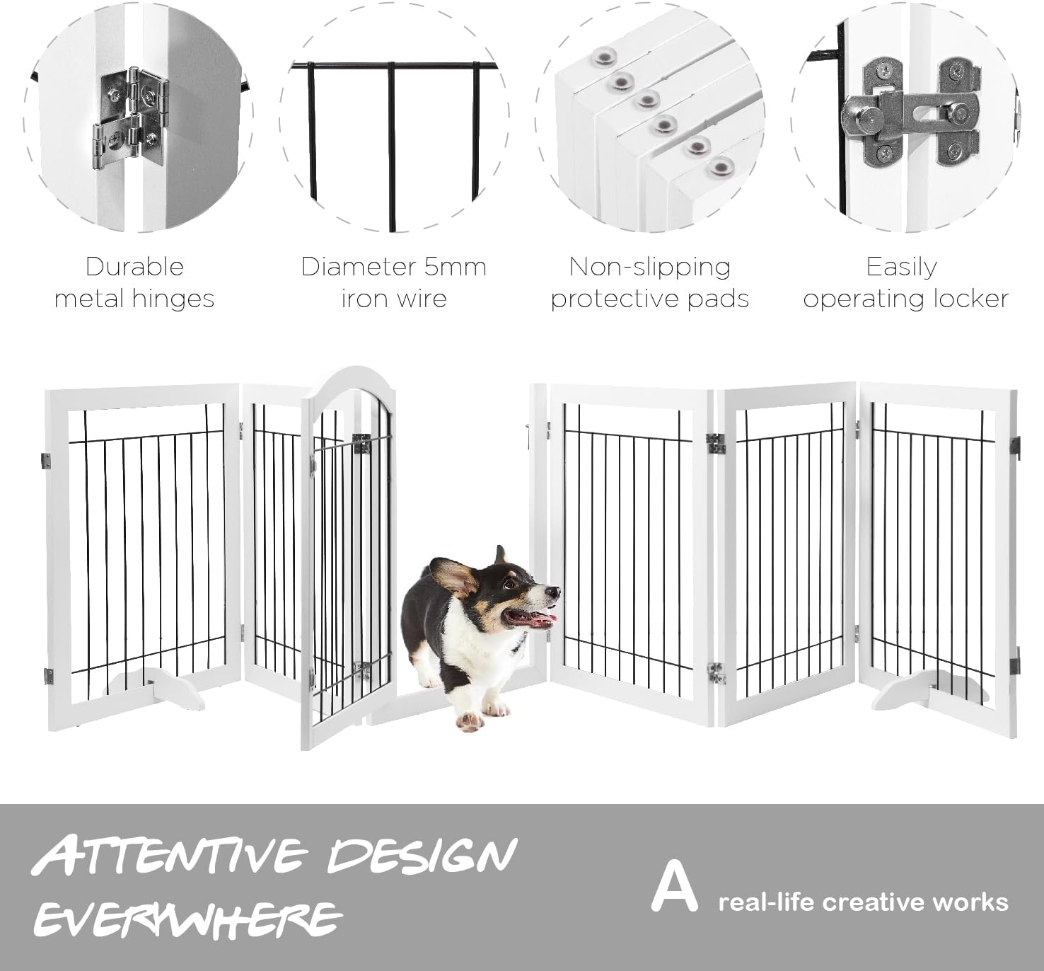 PAWLAND Extra Wide Foldable Dog gate for Doorway, Indoor, 72“ Wide, 30" H