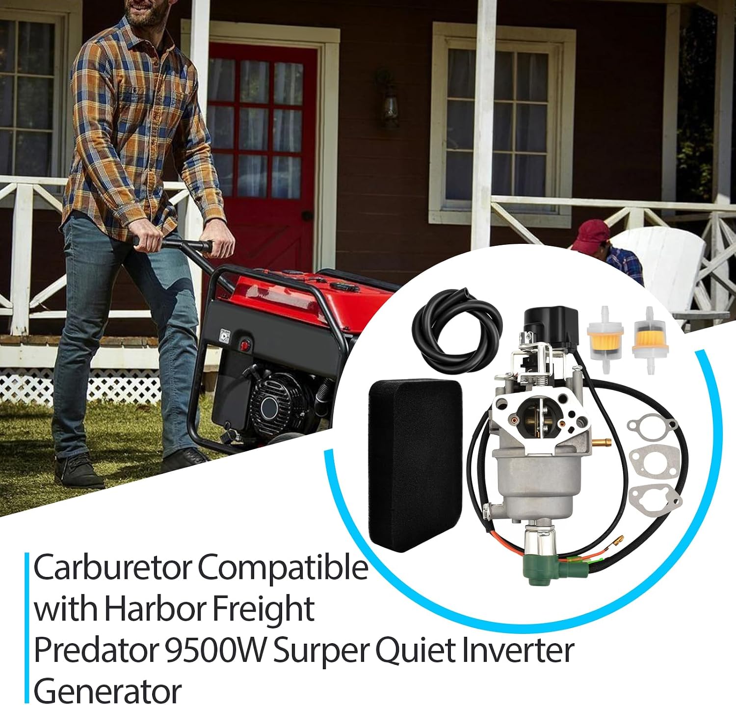 Carburetor Compatible with Harbor Freight Predator 9500W Quiet Inverter Generator Replace 57080 59188 with Air Intake Gaskets