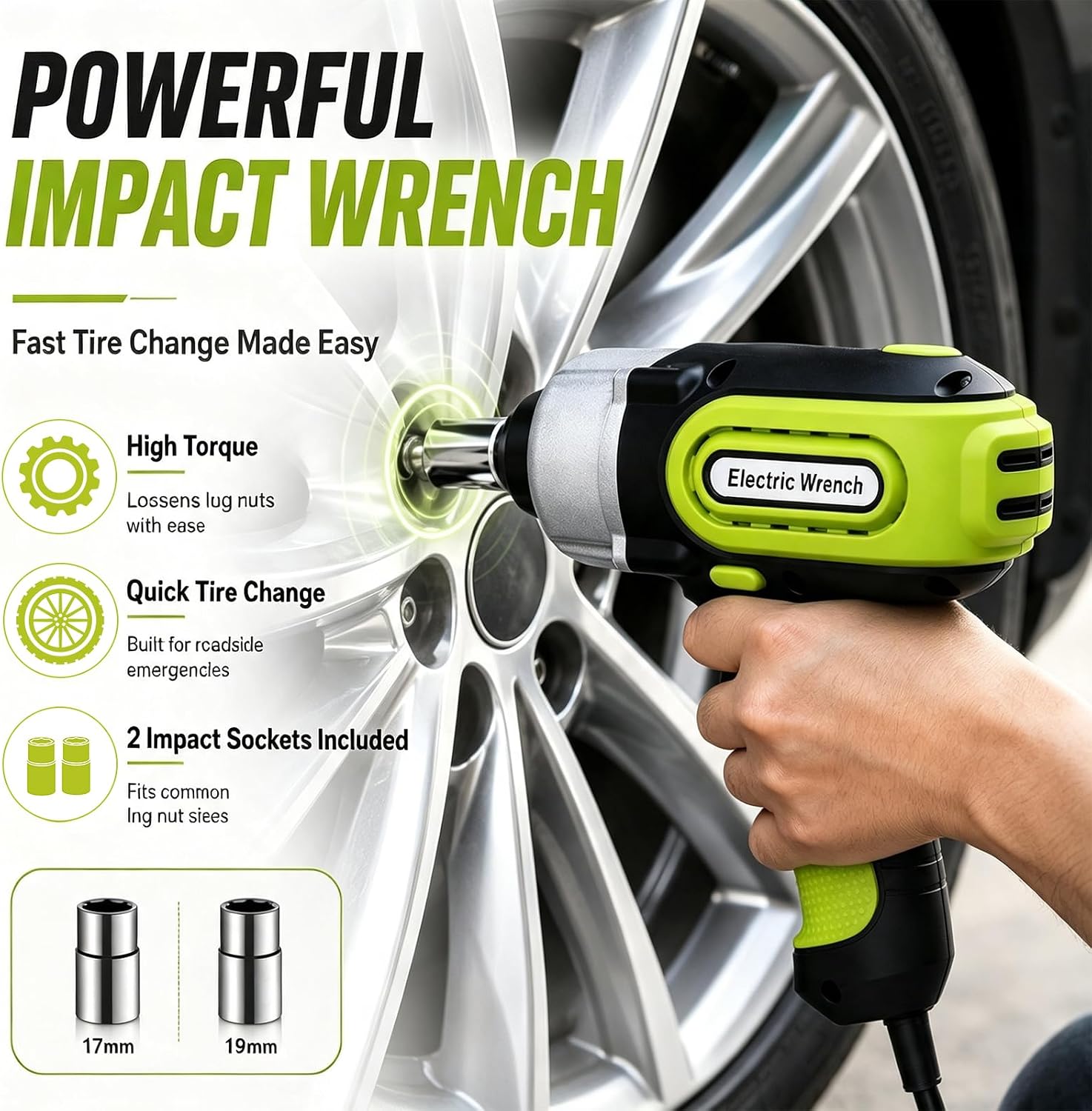 E-HEELP Electric Car Jack Kit 5 Ton 12V with Impact Wrench, 6.1-17.7 in
