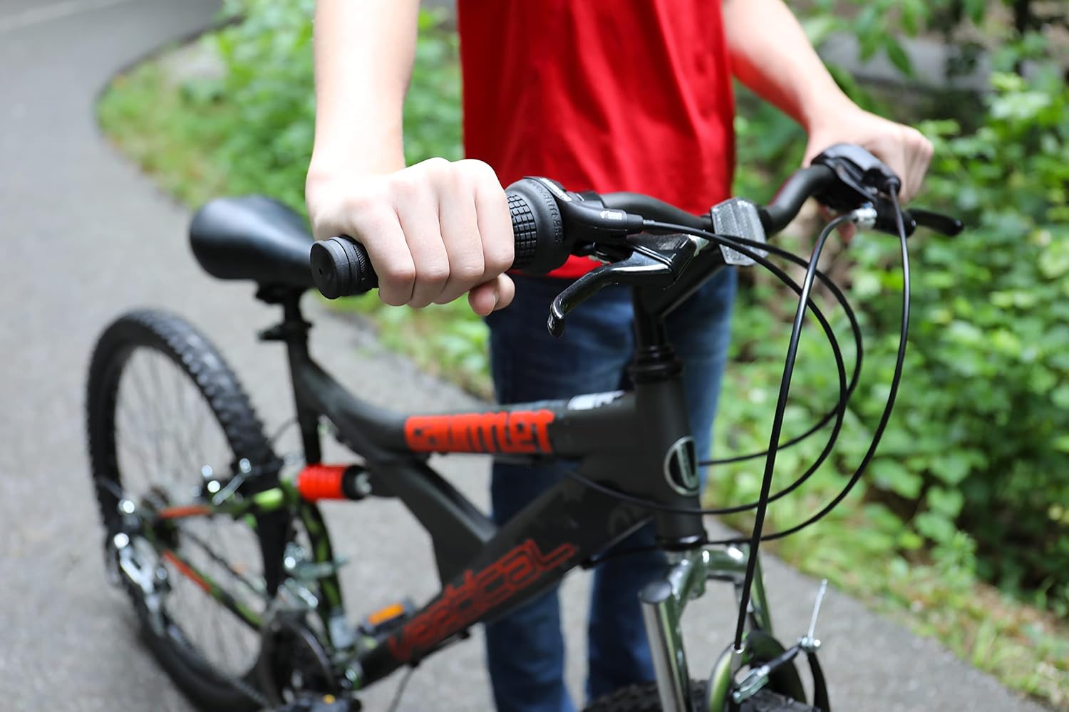 Dynacraft Vertical Gauntlet 24 Inch Bike, Teenager Bicycle Age 13-17, Mountain Bike for Men, 21 Speed Shimano Gear Shifters, Full Suspension