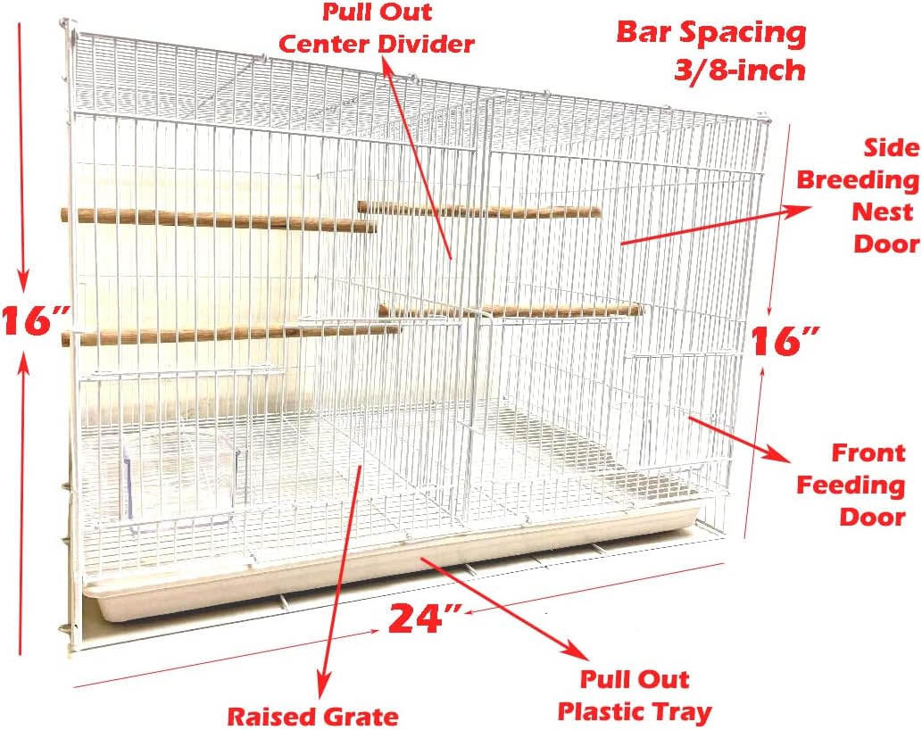 Divider Breeding Cage Aviary Bird Finch Parakeet Finch Flight Cage 24" x 16" x 16"