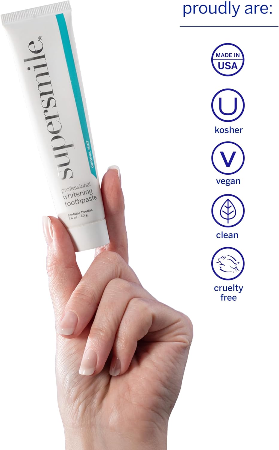 Supersmile Original Mint Whitening Toothpaste, 1.4 Oz, TSA Travel | Calprox® + Fluoride Travel Toothpaste, Whitens 3 Shades After 1 Day, Signature Wild Mint Flavor, Veneer Safe, RDA 65