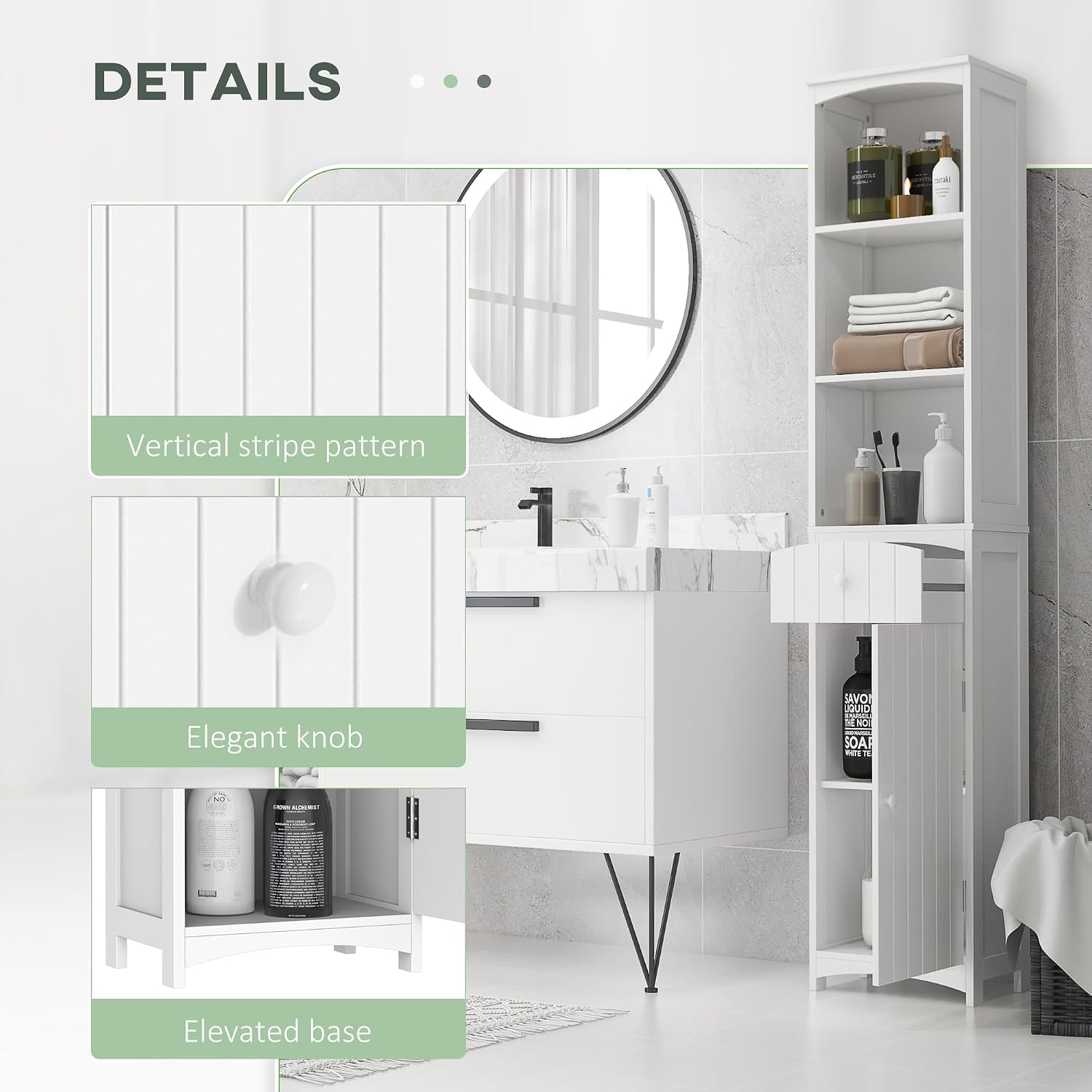 HOMCOM Bathroom Storage Cabinet Free Standing Bathroom Storage Unit White | Tall Linen Tower, 3-Tier Shelves, Drawer