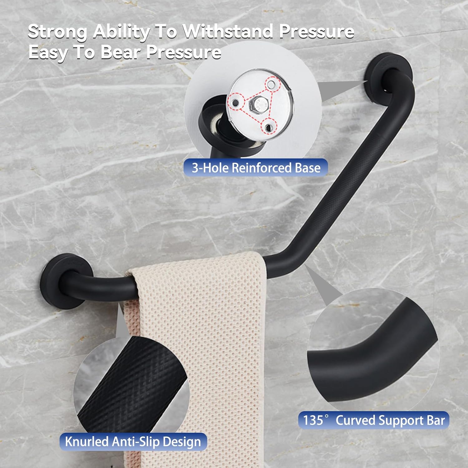 20 Inch Bathroom Grab Bar, Satin Brushed Nickel Angled Grab Bar with Anti-Slip Knurled Grip, Stainless Steel Bath Balance Bar, 1.0" Tube Safety Hand Rail Support, Handicap Elderly Assist Bath Handle