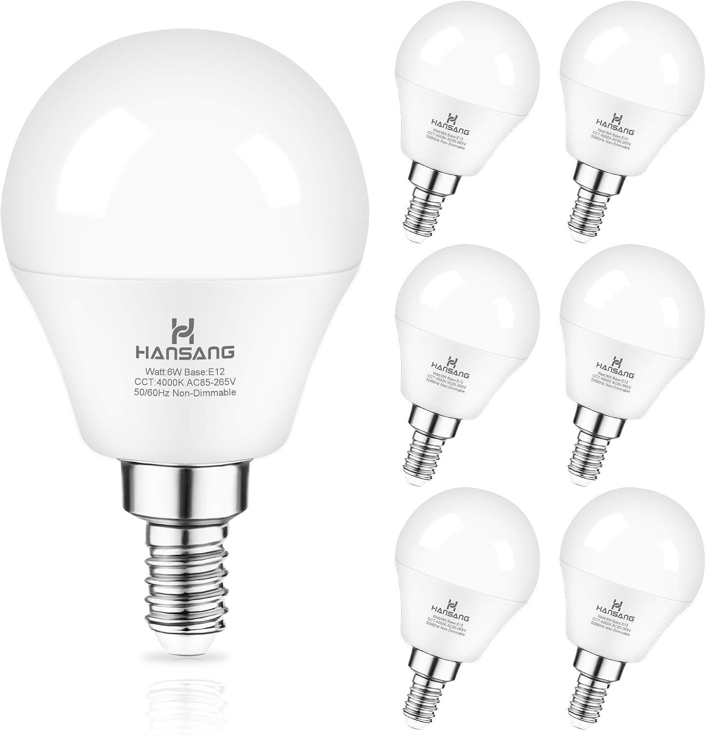 E12 LED Bulb 60W Equivalent Candelabra Light Bulbs 2700K Warm White | Small Base Light Bulb, 6W A15 LED Ceiling Fan Light Bulbs, CRI85+, 120V 600LM Round Bulb for Chandelier, Non-Dimmable 6 Pack