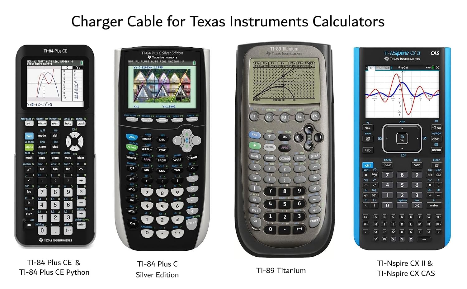 TI84 TI-84 Plus CE Charger Cable for Texas Instruments Graphing Calculators | T1-84 ti 84 Plus CE Python Nspire cx ii Data Power / Charging Cord