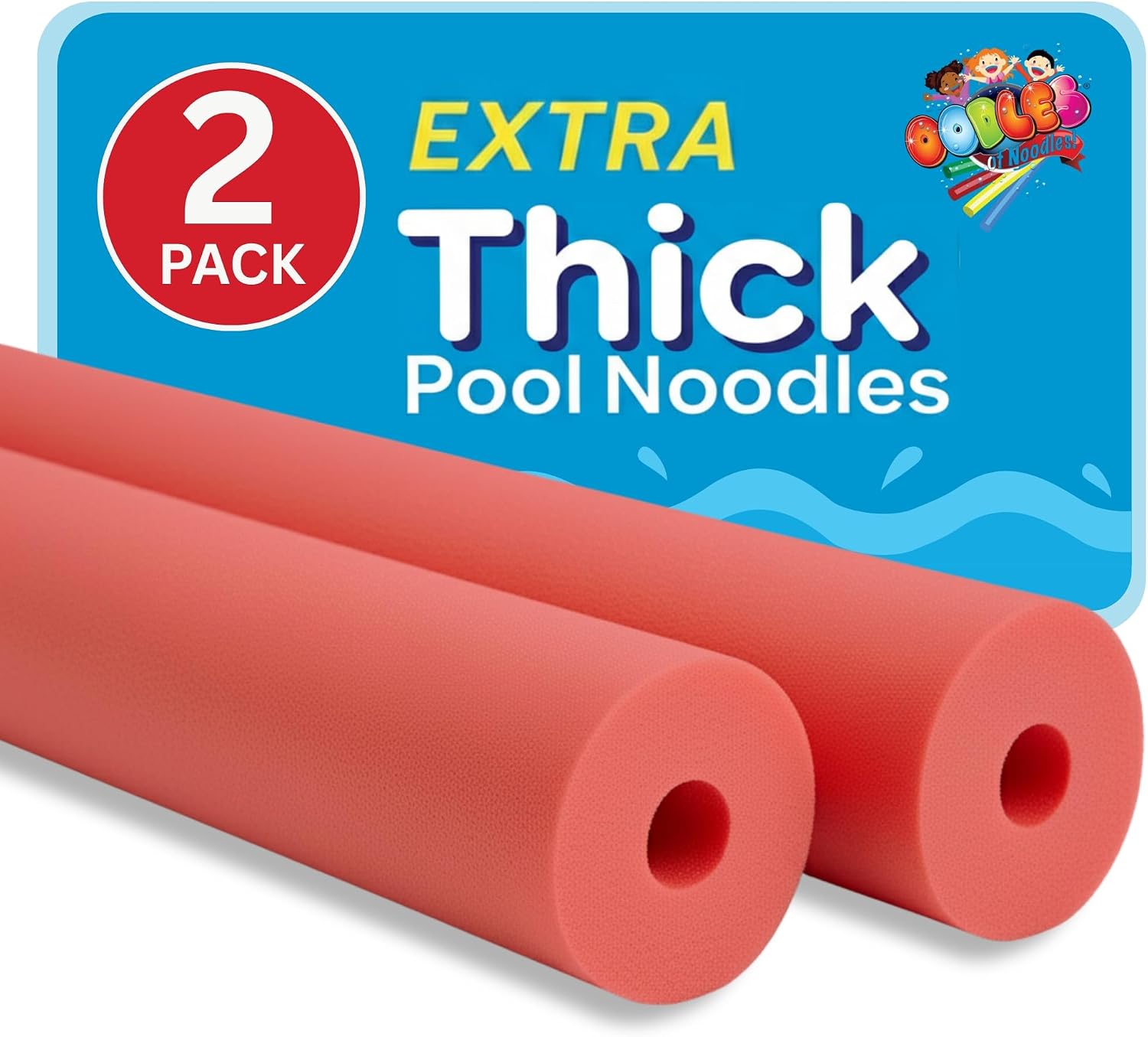 Oodles of Noodles Foam Pool Swim Noodles 2 Pack, Hollow Core Swimming Foam Tube for Pool Floats, Buoyant for Beach, Water Play, Crafts, DIY Projects & Pipe Insulation