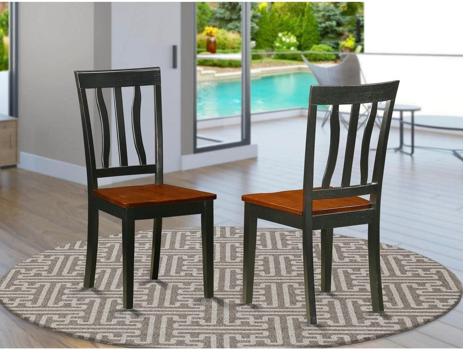 East West Furniture ANC-WHI-W Antique Dining Room Chairs - Slat Back Solid Wood Seat Chairs, Set of 2, Buttermilk & Cherry