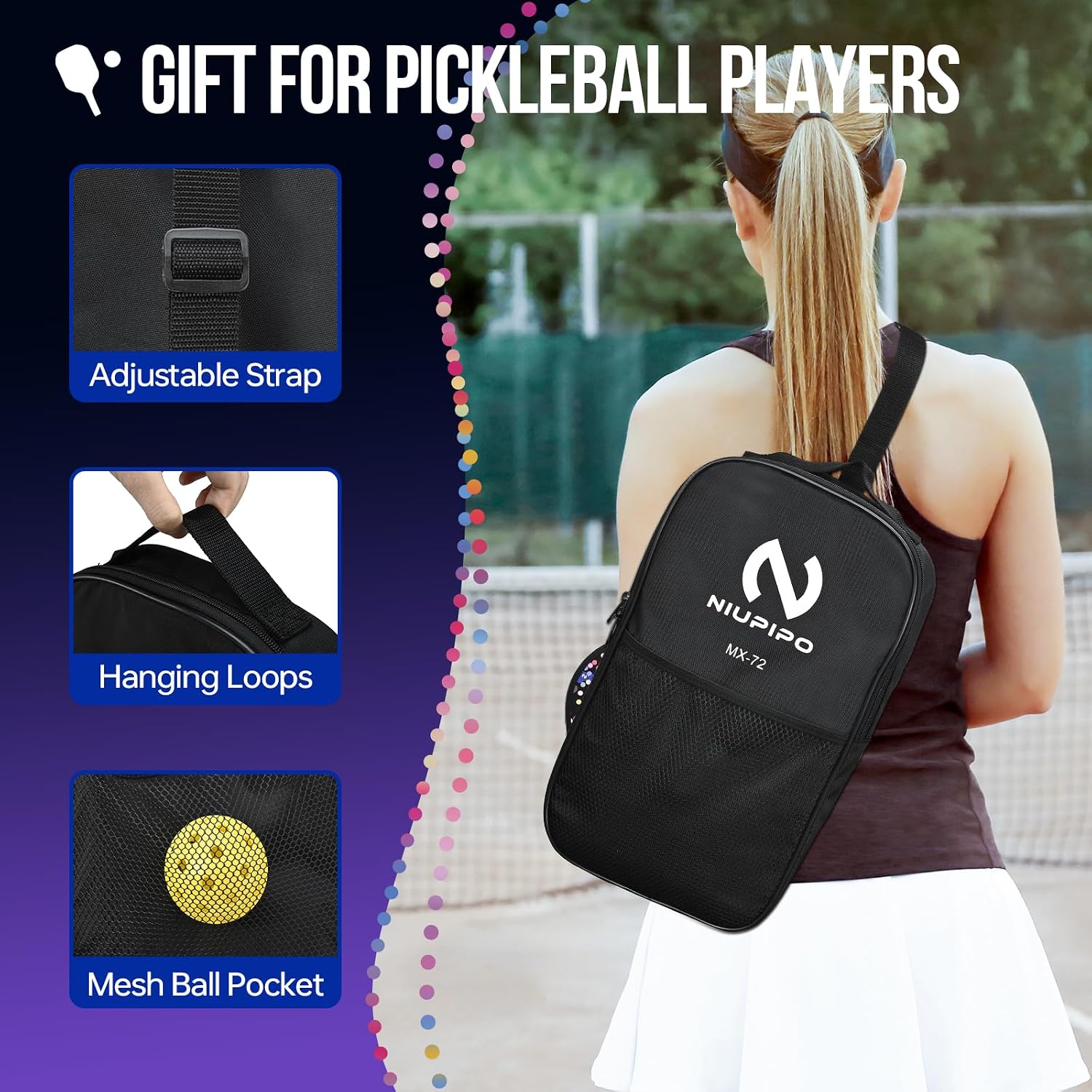 niupipo Pickleball Paddles Set of 2 or 4, USAPA Approved Fiberglass Pickleball Paddle Set with Balls and Bag, Polypropylene Honeycomb Core