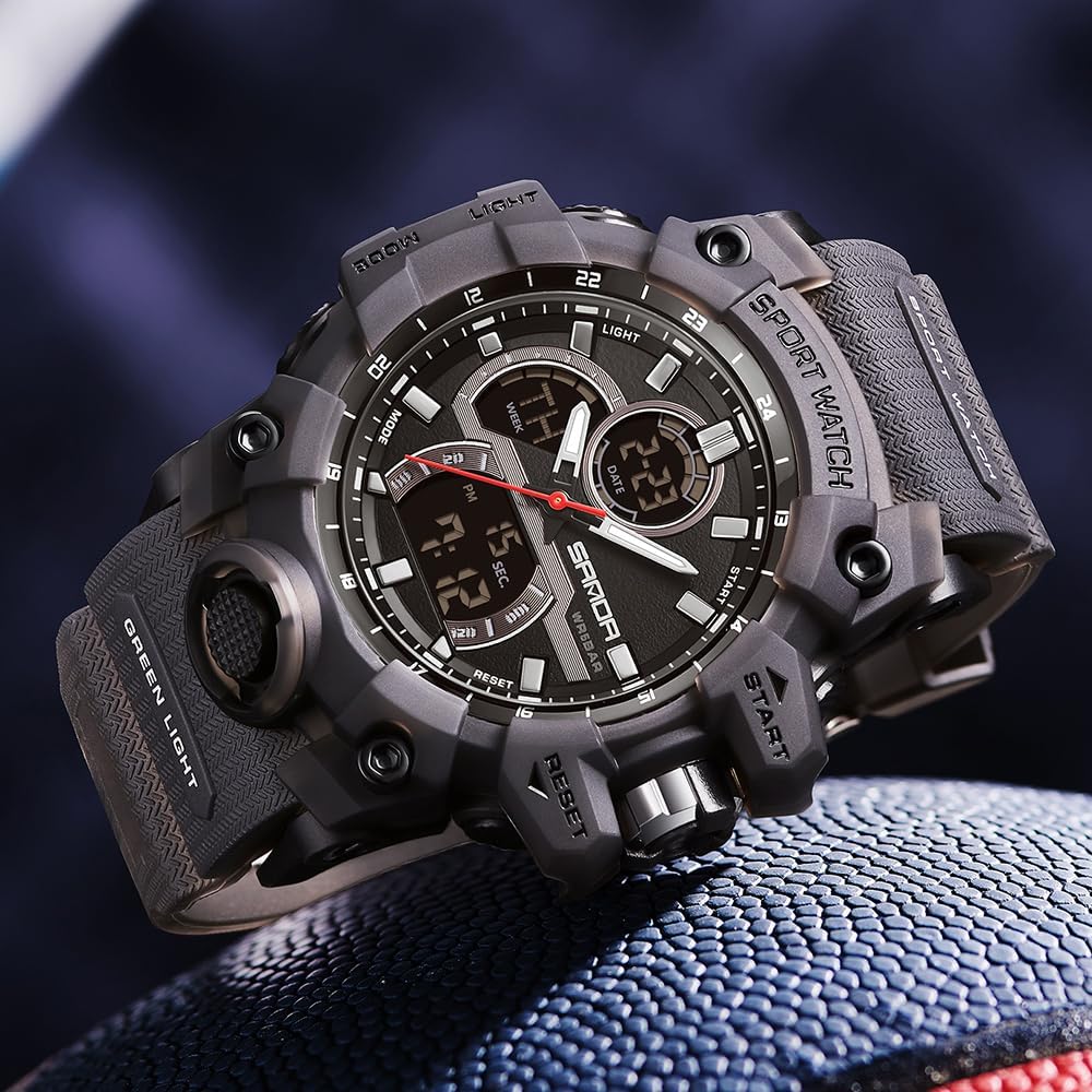 FANMIS Men Sports Outdoor Watch Analog Digital Multifunctional Black Watch | Black Sports Watch Casual Quartz Wristwatch Waterproof Military Wrist Watch Tactics LED Alarm Stopwatch Digital Watch for Men