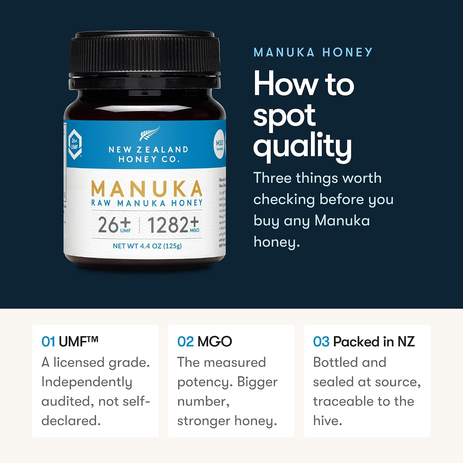 Raw Manuka Honey UMF 26+ MGO 1282+, UMF Certified, 3rd Party Tested, 8.8oz