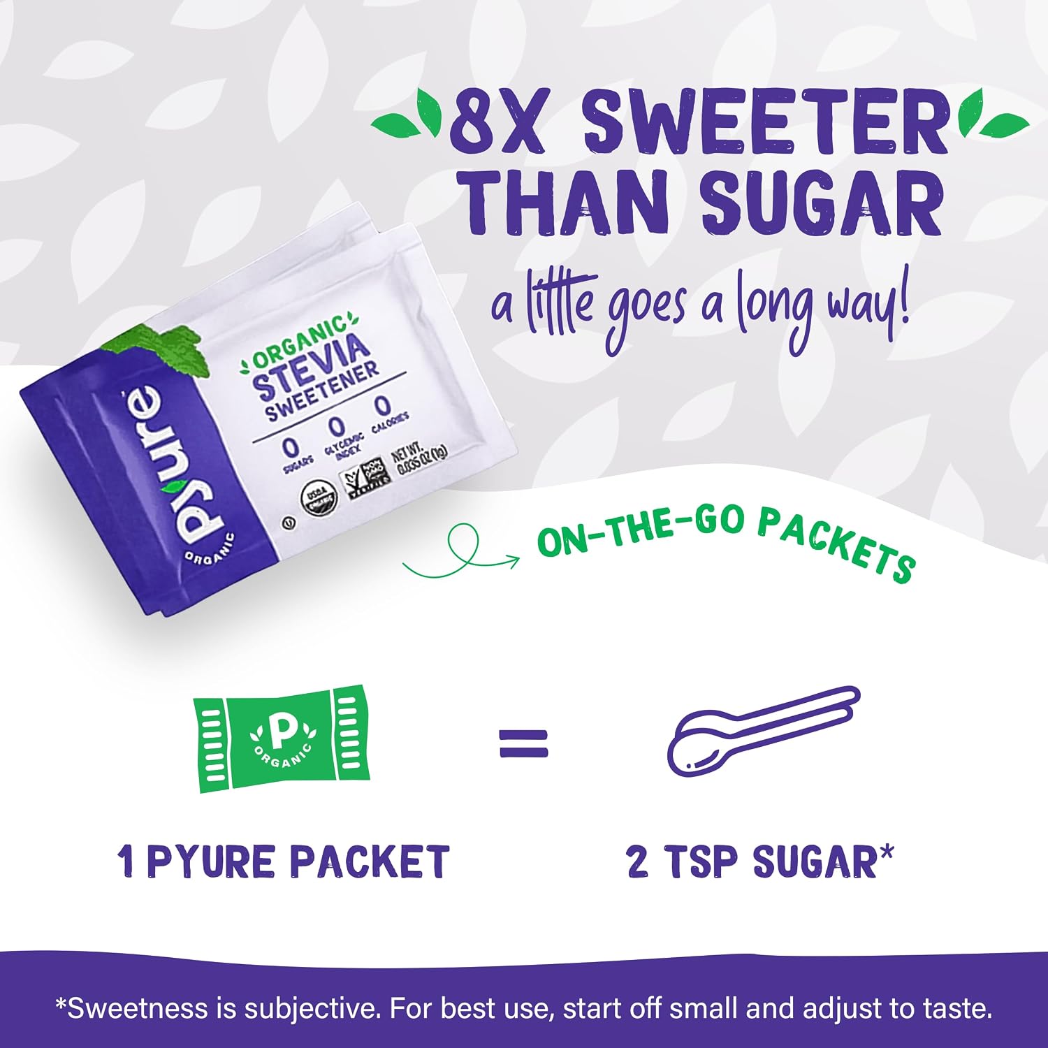 Pyure Organic Stevia Packets | Zero Calorie Sweetener For Coffee, 40 Count | Zero calorie organic stevia packets for coffee, tea, baking, keto, paleo, diabetic diets, lunchboxes, travel, and office