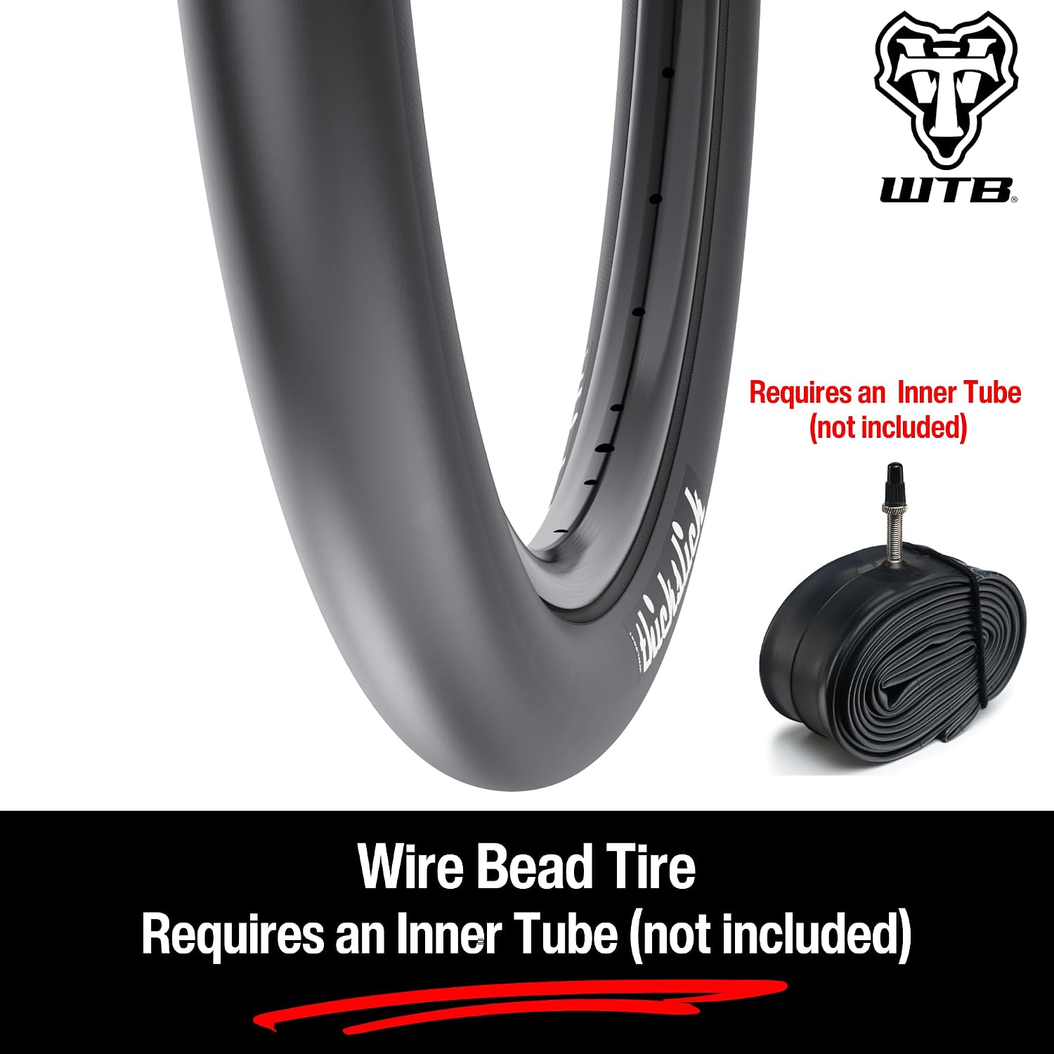 WTB ThickSlick Hybrid Bike Tire (26"/29"/700c) Wire Bead - Slick Tread - Commuter & Campus (Black/White, Optional Flat Guard)