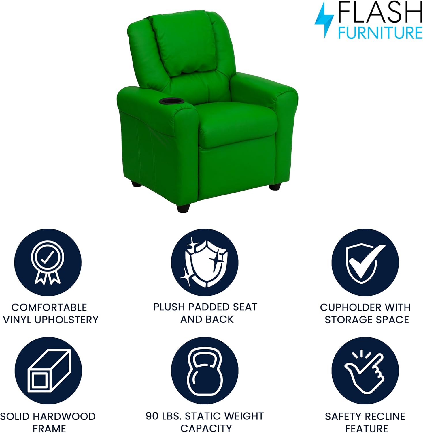 Flash Furniture Vana LeatherSoft Kids Recliner with Cup Holder, Headrest, and Safety Recline, Contemporary Reclining Chair for Kids, Supports up to 90 lbs., Brown | Manual Recline, Padded Seat and Back, Child-Friendly Design, Safety Recline Feature
