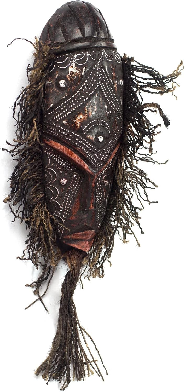 NOVICA Artisan Crafted Handmade African Sese Wood Mask | Aluminum Cotton Rustic | Aluminum Wall Mask | Brown Cotton Twine | Home Decoration | Hand