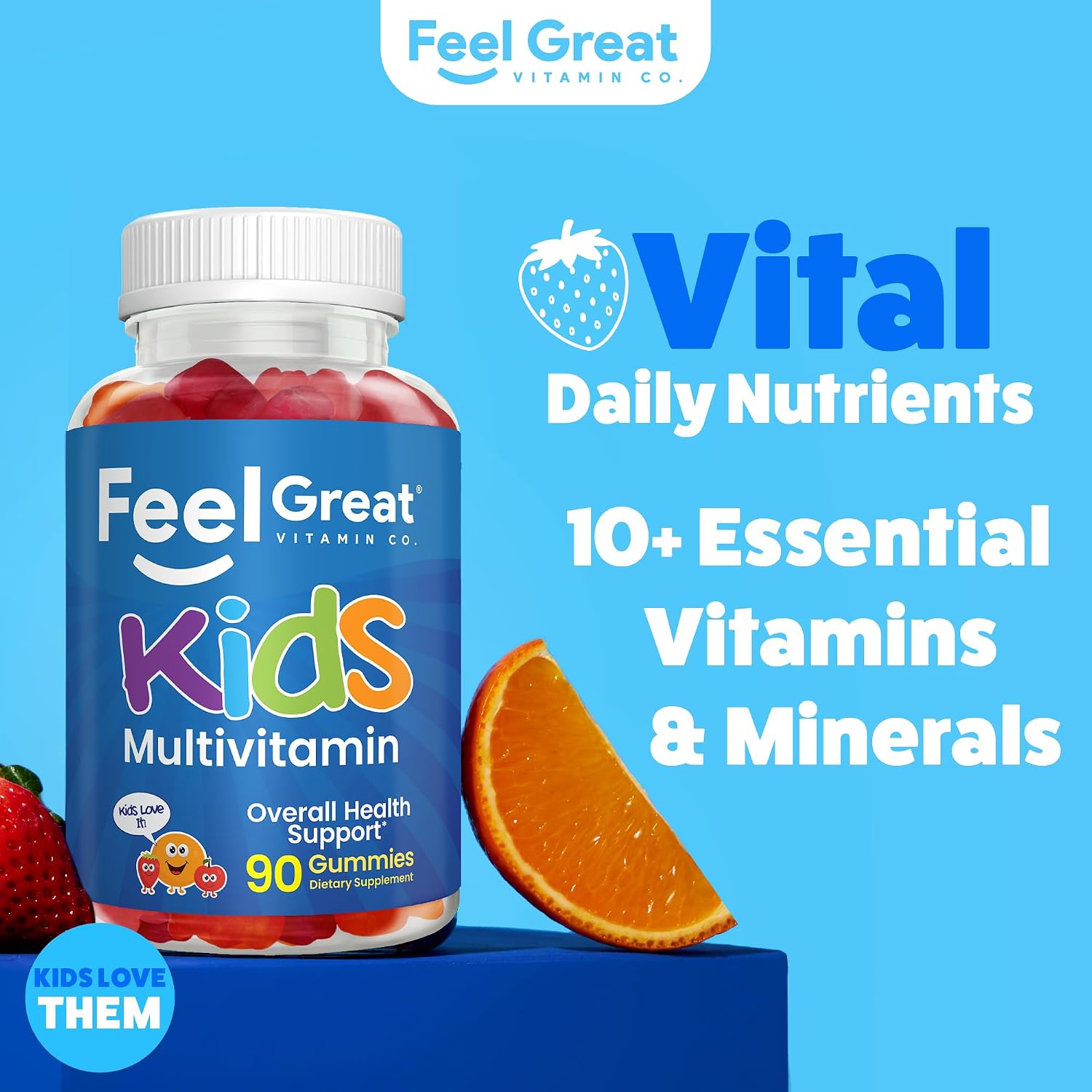 Feel Great Kids Multivitamin Gummies | Citrus & Strawberry Flavored Vitamins for Kids | Multivitamin Gummies with Vitamin D for Bone