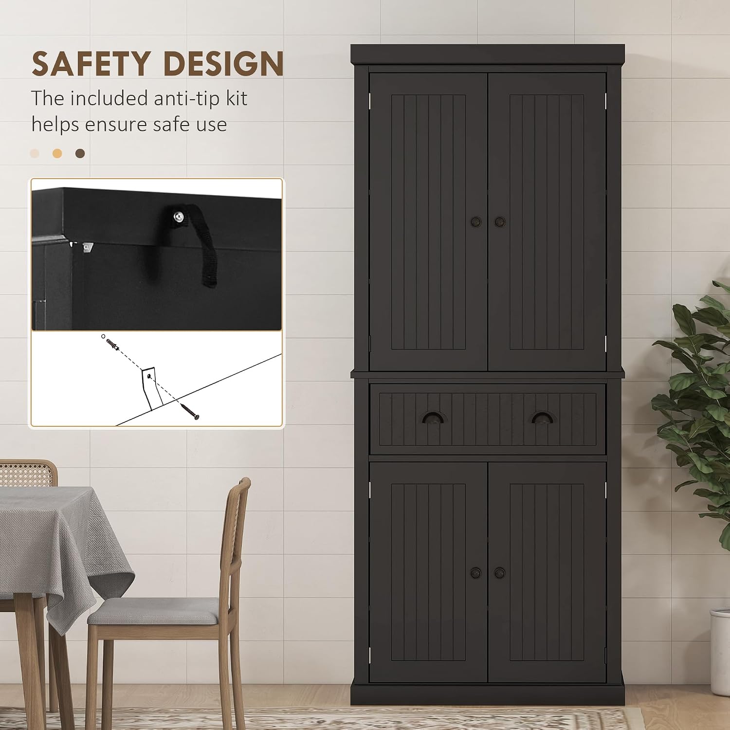 HOMCOM 72" Kitchen Pantry Cabinet Freestanding Tall Storage Cabinet White | Traditional Kitchen Pantry, 4 Doors, Drawer, 3 Adjustable Shelves, for Dining Room