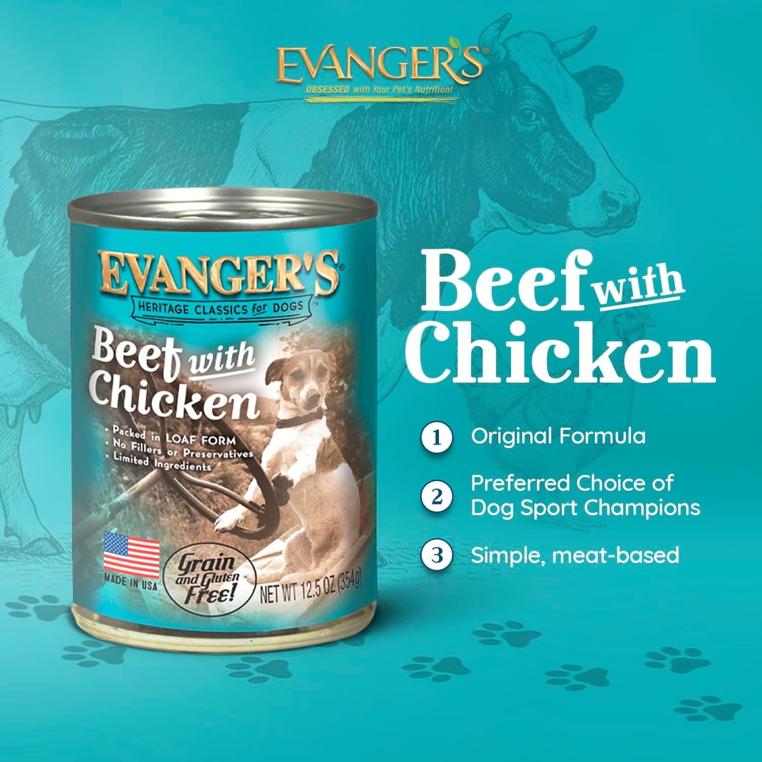 Evanger's Heritage Classic Puppy Food – 12 Count, 12.5 oz Each – Tasty Meat-Based Formula for Puppies & Underweight Dogs – Added Vitamins & Chelated Trace Minerals – Grain & Gluten Free