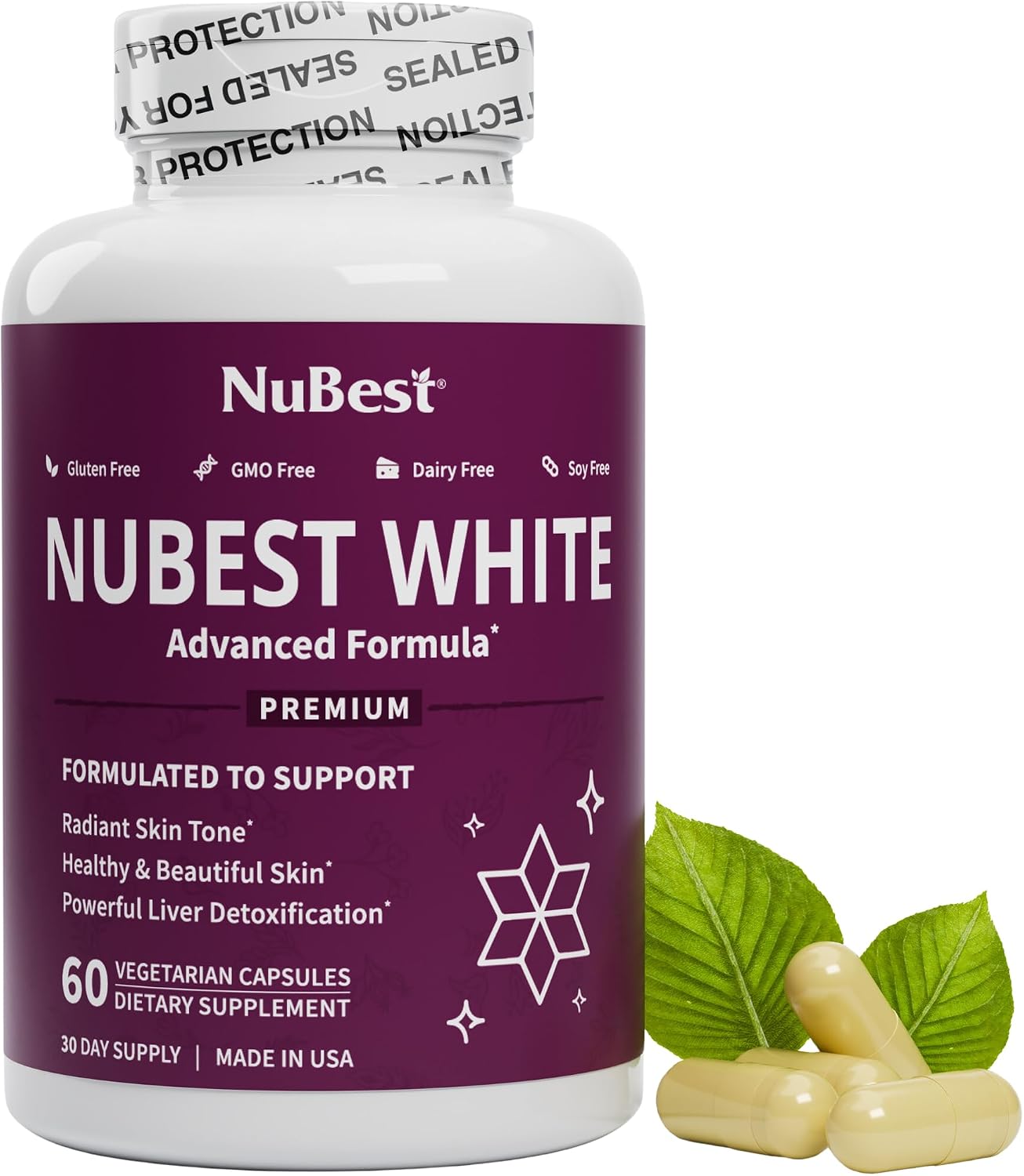 NuBest White - Glutathione 400mg & Milk Thistle Extract - Skin Brightening Supplement - Helps Beautiful and Radiant Skin - Antioxidant Supplement &