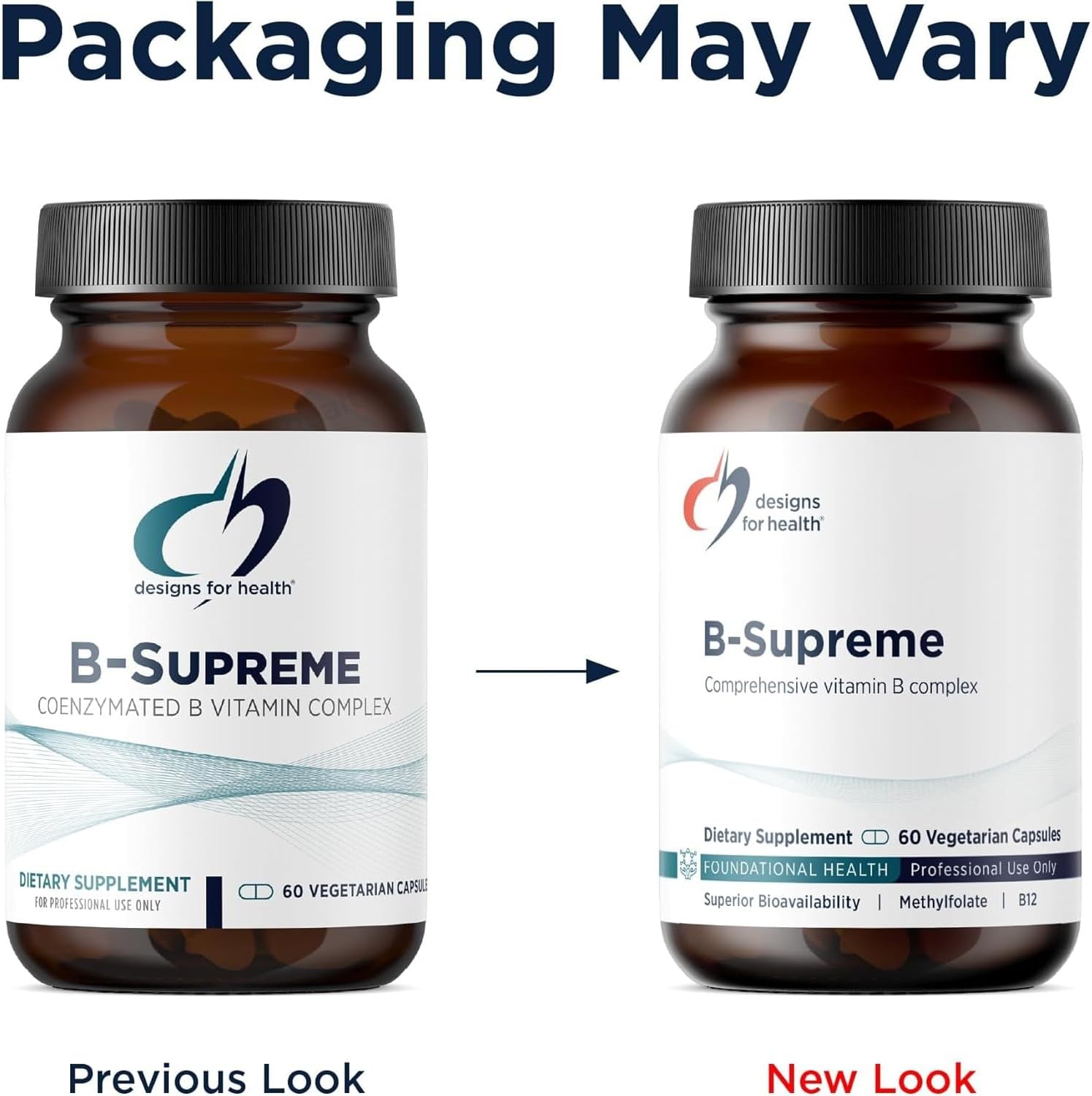 Designs for Health Vitamin B Supreme - B Complex Vitamins for Metabolism, Energy Support + Heart Health - Folate, Vitamin B12, Niacin, Biotin, Vitamin B6 + Thiamine B1 Supplement (60 Vegan Capsules)