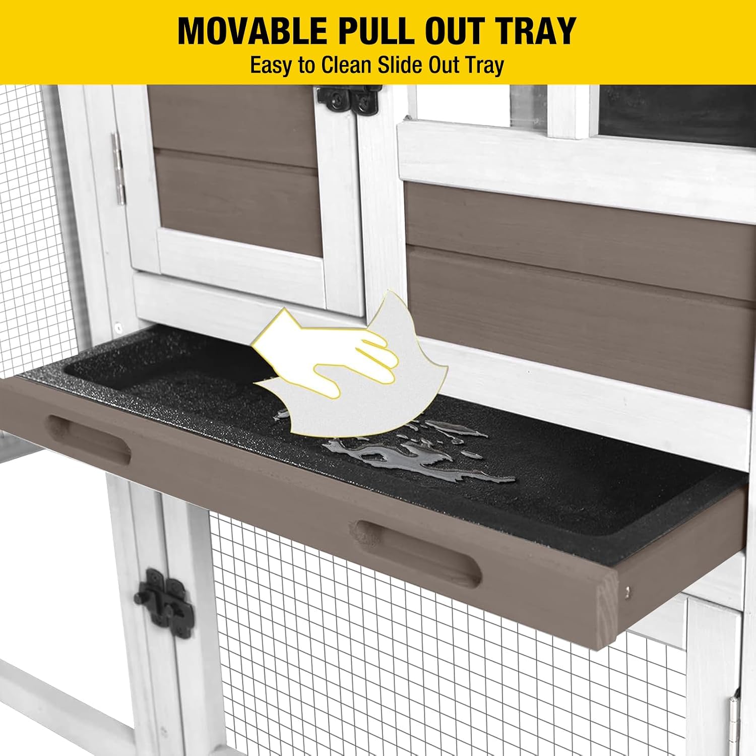 Aivituvin 103.2" L Rabbit Hutch Indoor Outdoor Bunny Cage with Run,Guinea Pig House Pull Out Upper Tray (103.2" L x 25.2" W x 36.2" H, Grey-2 Sets)