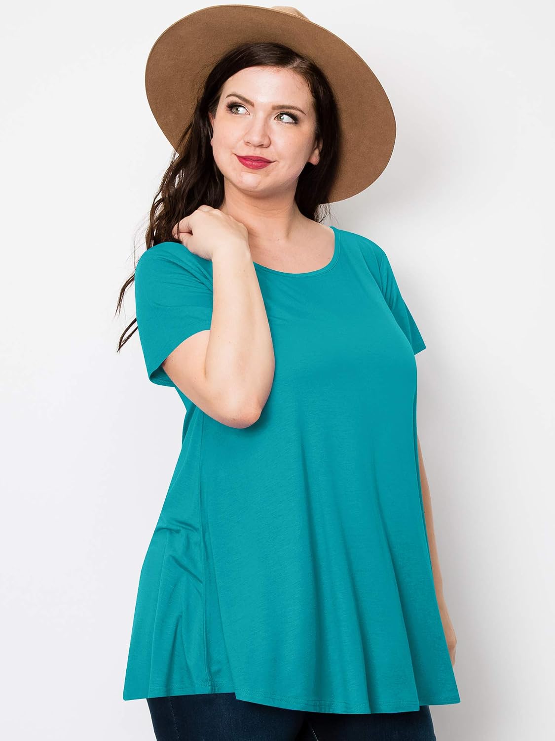 Lock and Love Women Solid Short Sleeve/Sleeveless Tunic for Leggings Swing Tunic Flare Tank Tops S-5XL Plus Size Made in USA